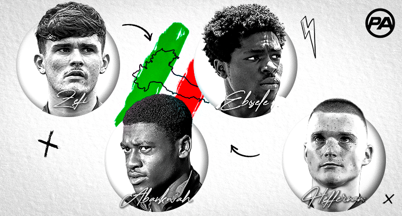 Graphic created for Kenny's Kids and Pundit Arena in 2022 for an article which tracked the progress of Irish footballers who had moved to Serie A clubs during the 2021/22 season.