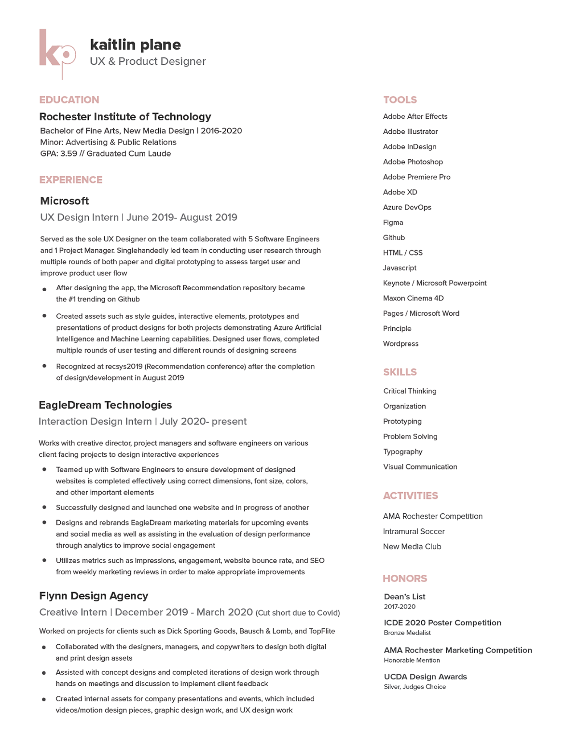 Kaitlin Plane Portfolio - Resume