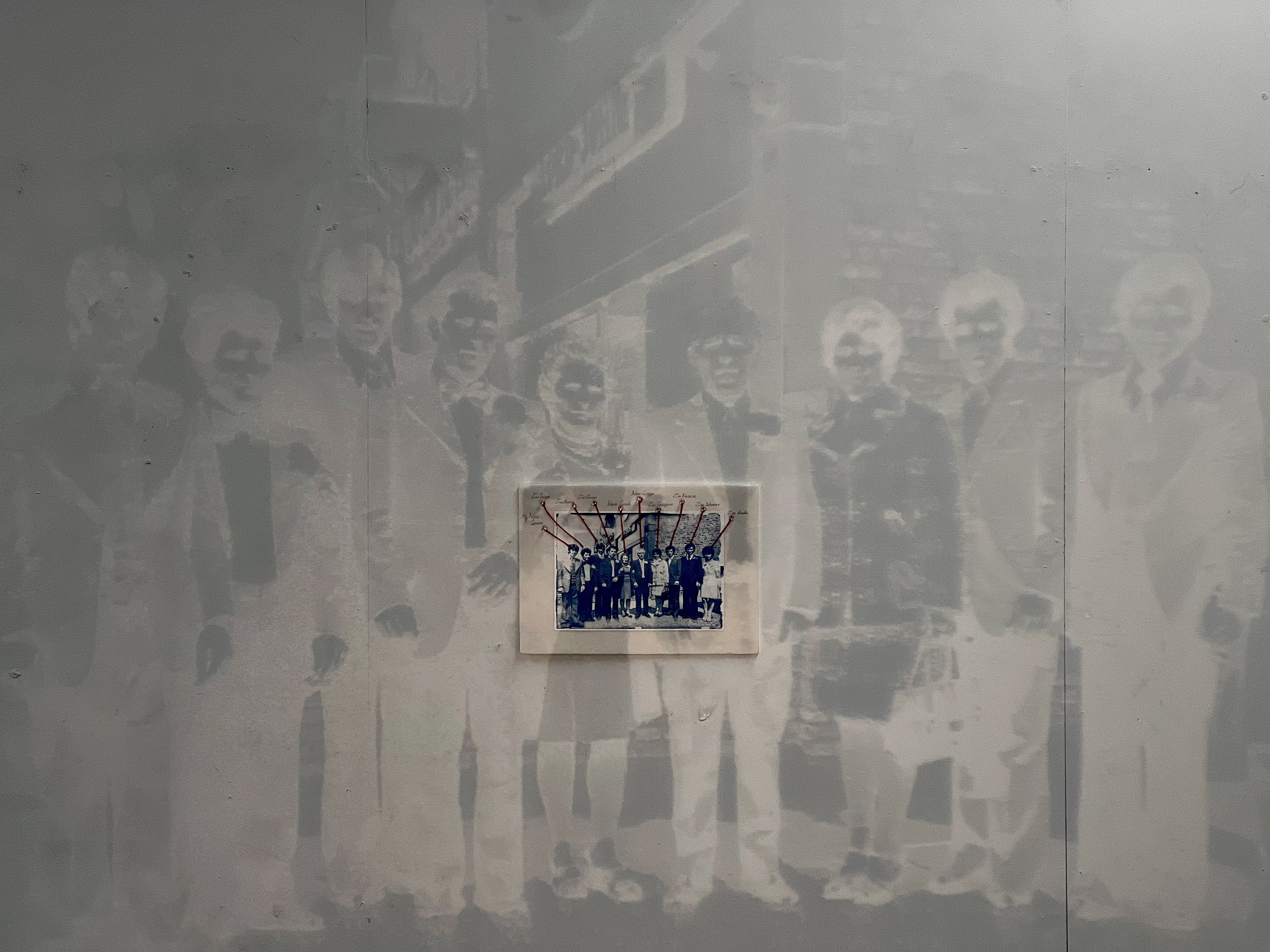 Castiglione. C 'The Wedding' (2024), Cyanotype Print on foam, 29.7x42cm. Projection overlay close up.