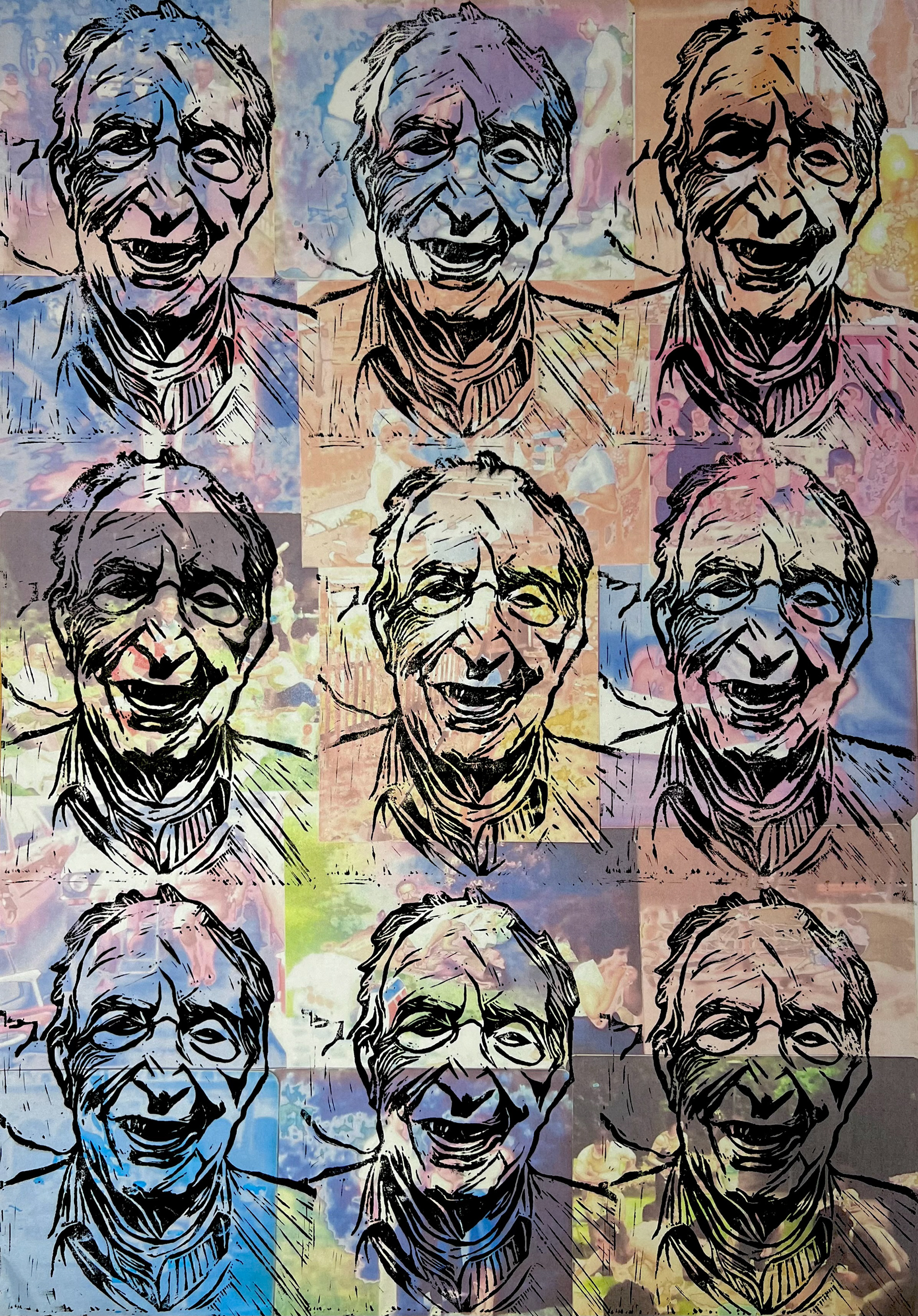Castiglione. C (2023) Lino prints overlaying collage. 29.7 x 42 cm