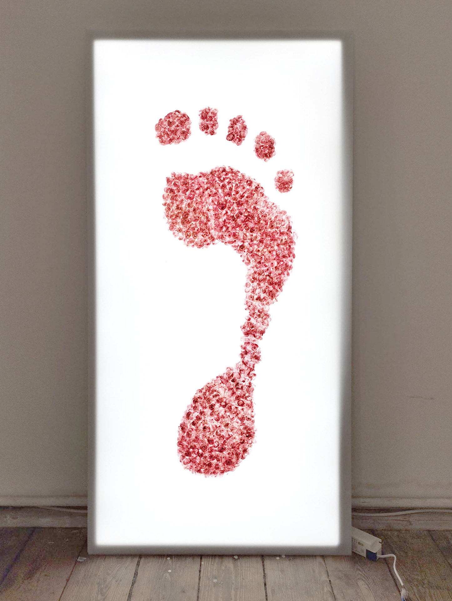 feet, fingerprinted, acryl ink on ledpanel, 120x60cm