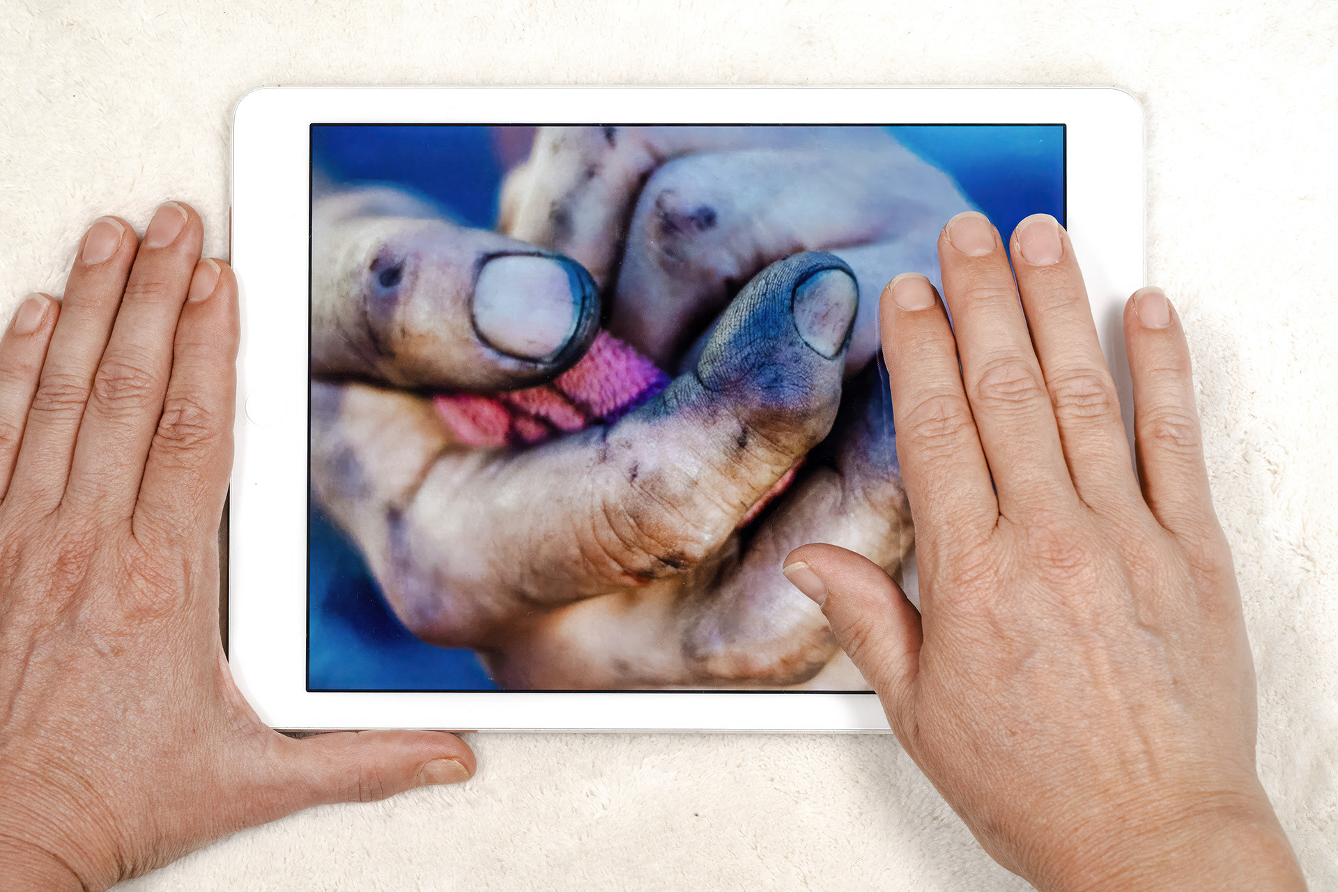 studie of hands on white carpet, 40x60cm