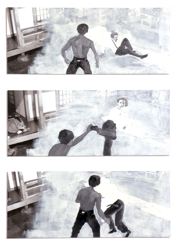 Fight #1 2005 | tryptich| oil on print | 3* 65 x 160 cm