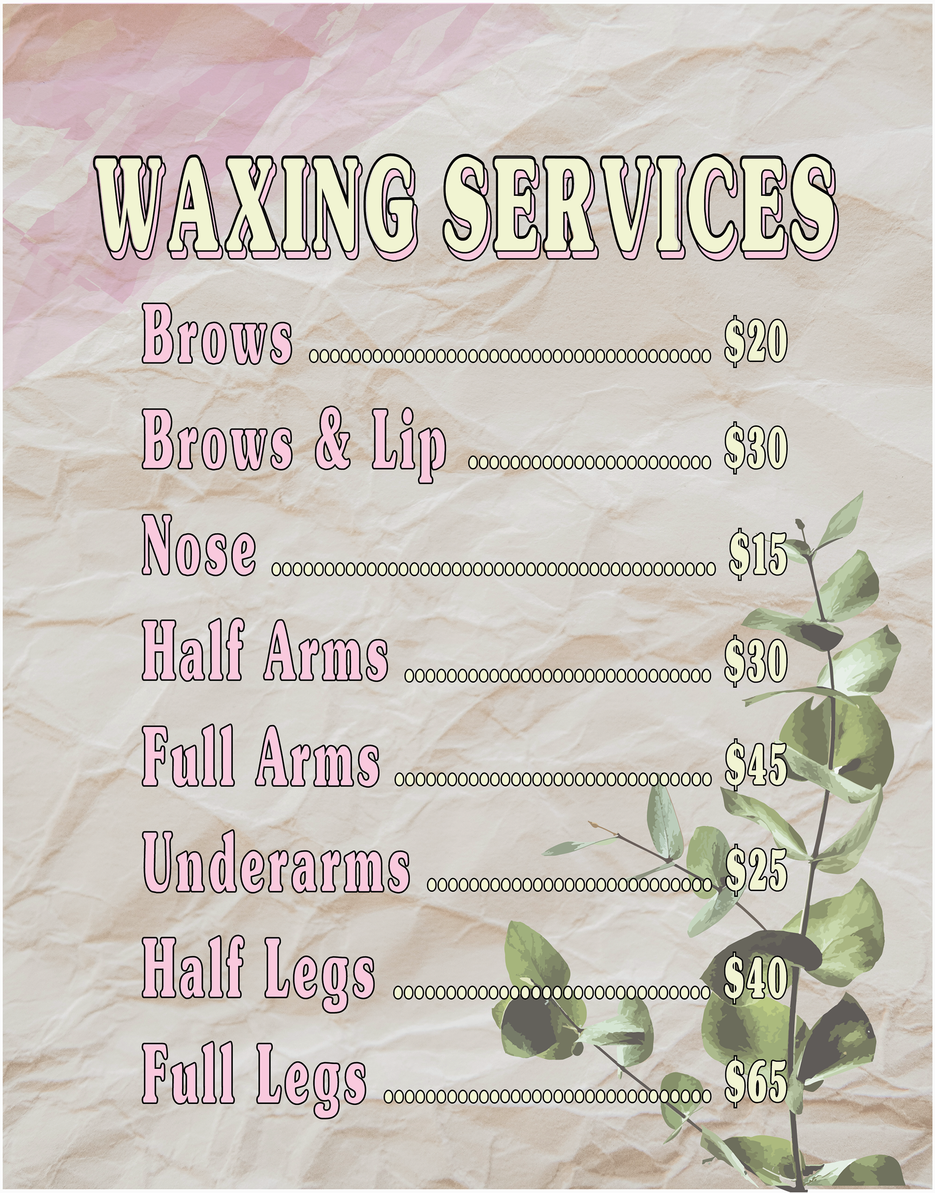 Waxing Menu