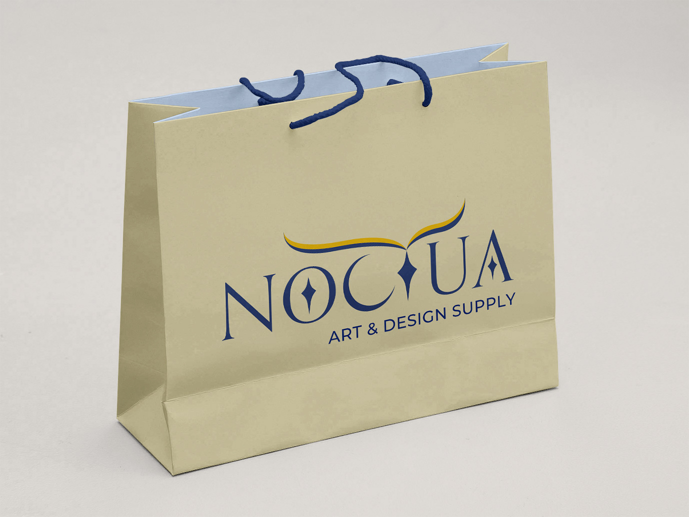 A beige paper shopping bag mockup with the Noctua logo on the front.