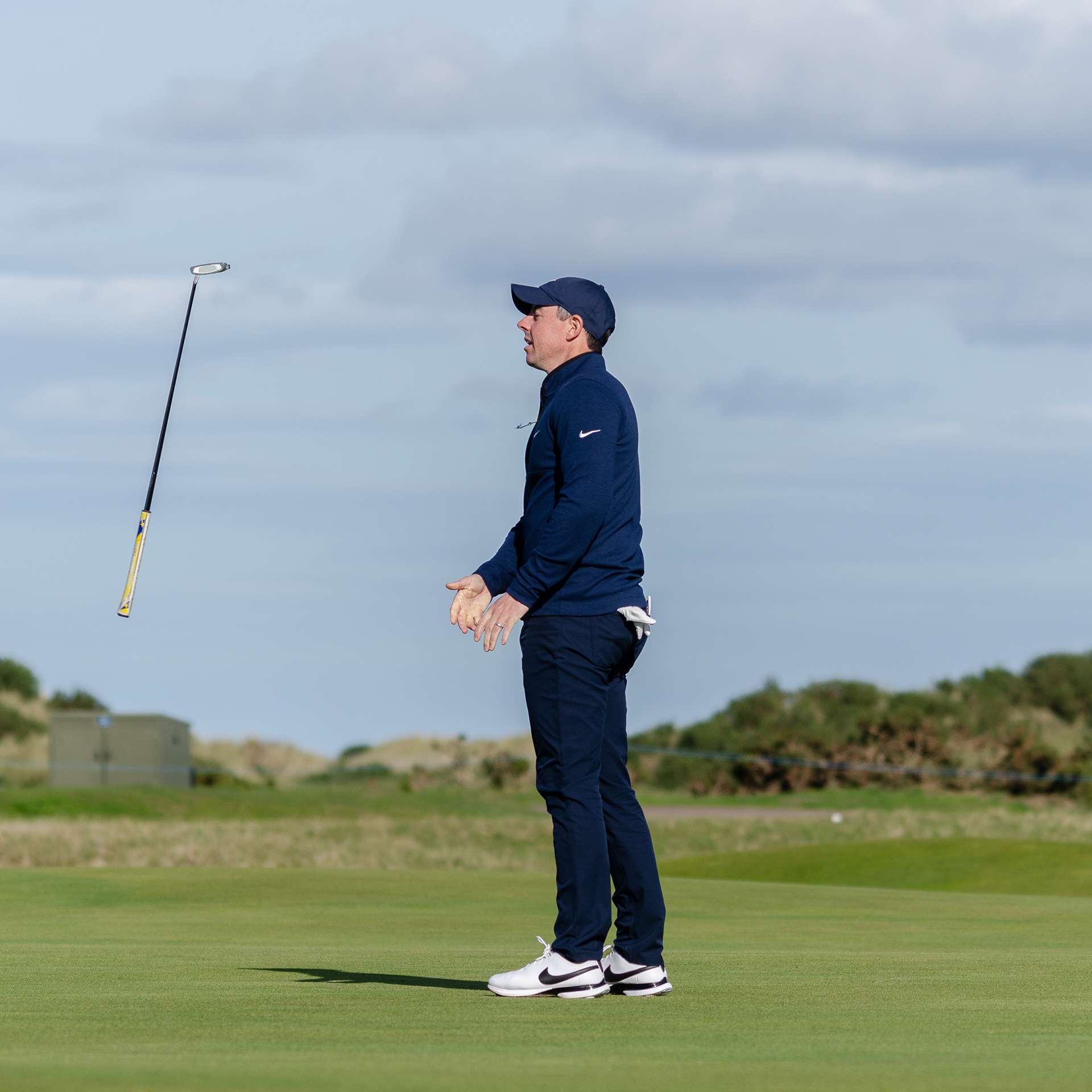 Rory McIlroy putter flip after missing crucial putt during 2022 Alfred Dunhill Links