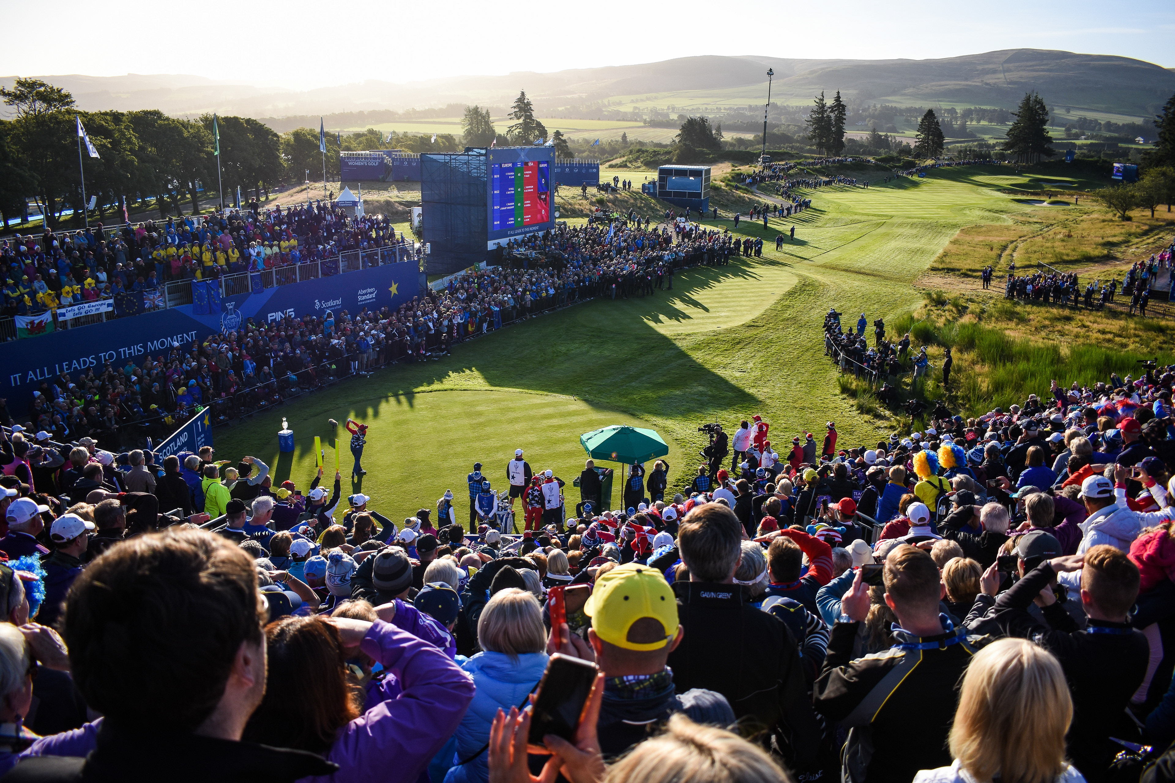 The first tee shot of the 2019 Solheim Cup