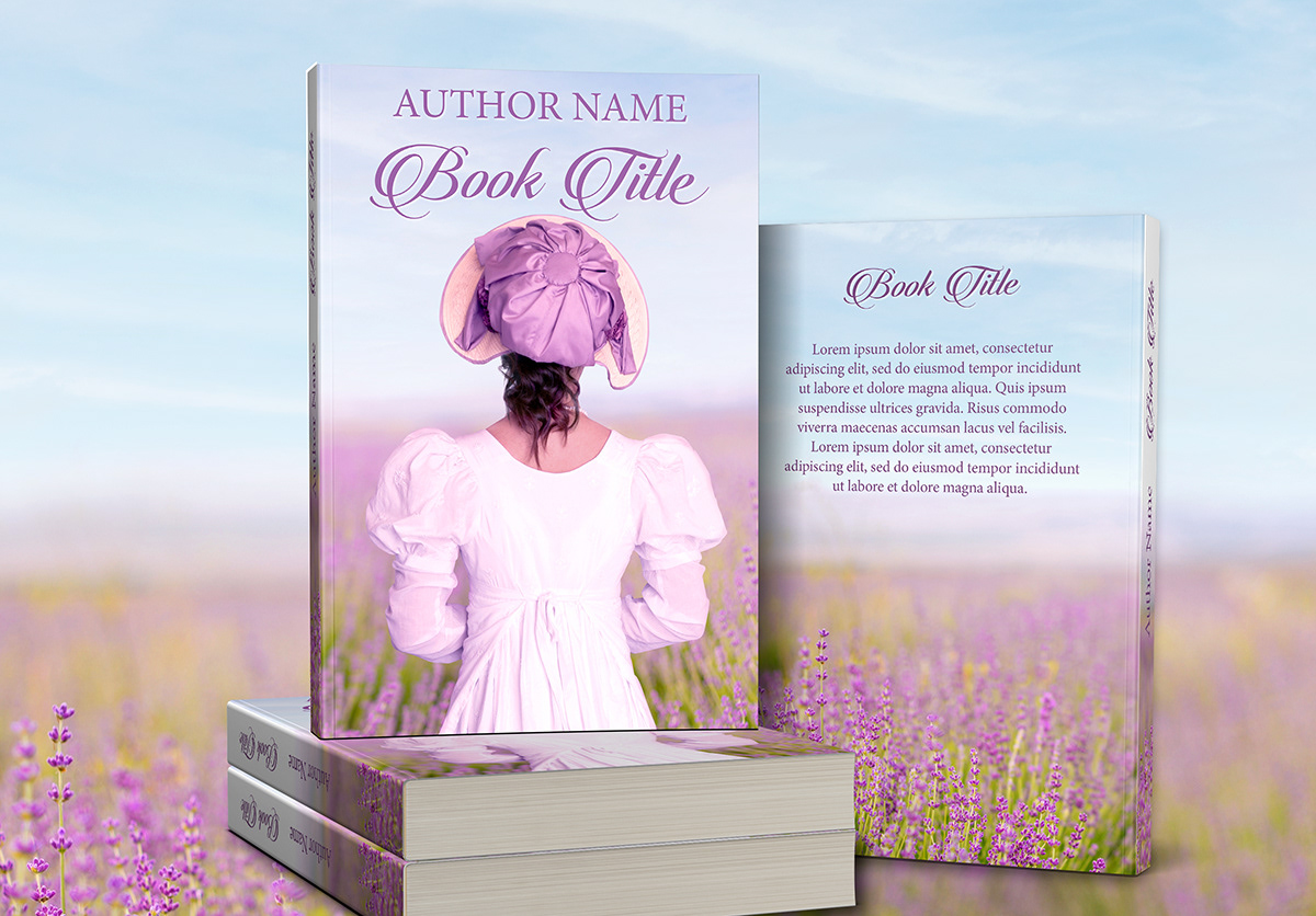 Lady in lavender field premade book cover