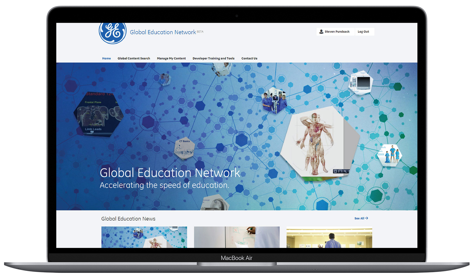 Laptop showing GE Global Network Homepage