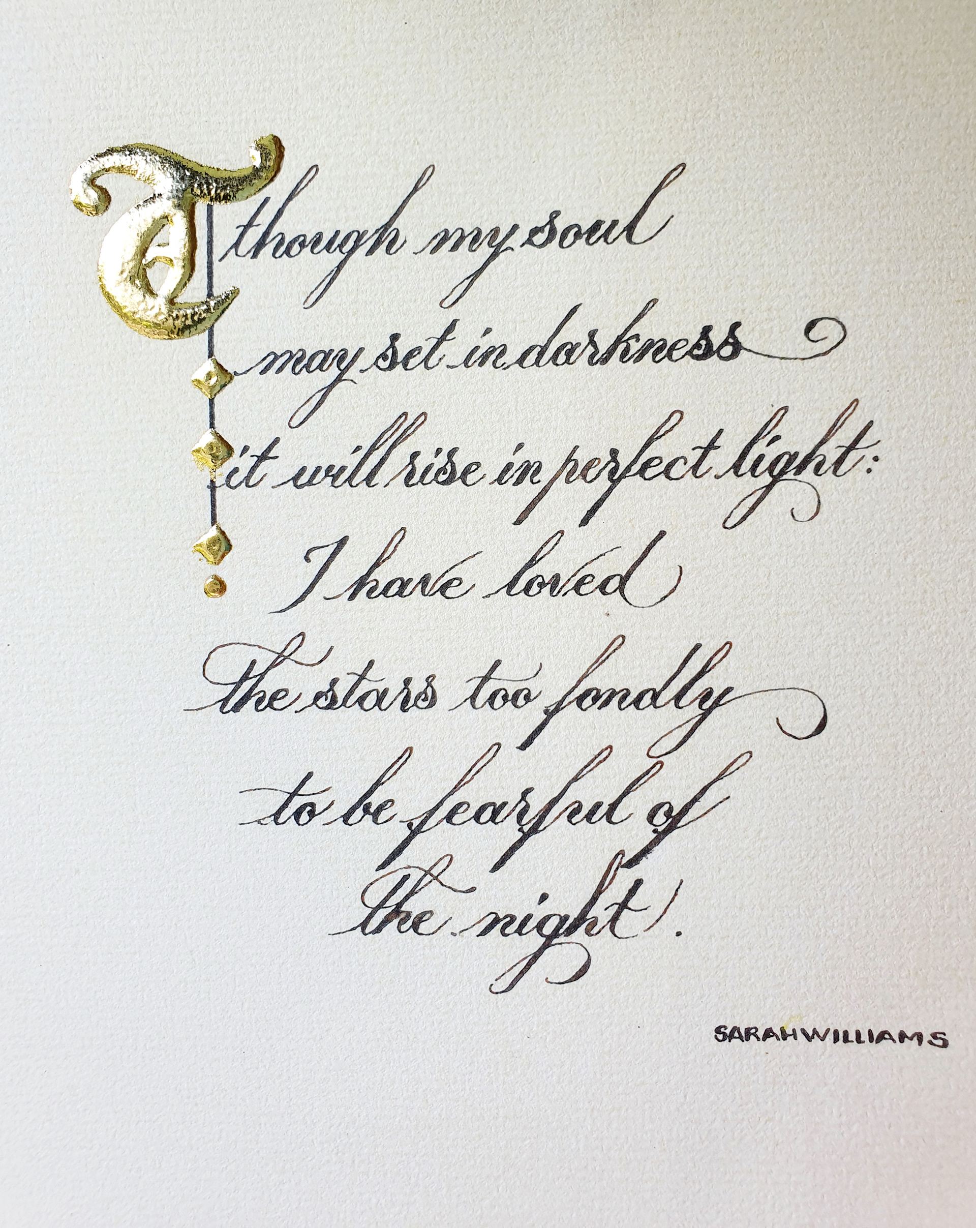 Calligraphy quote, hand-written with 24-carat gold