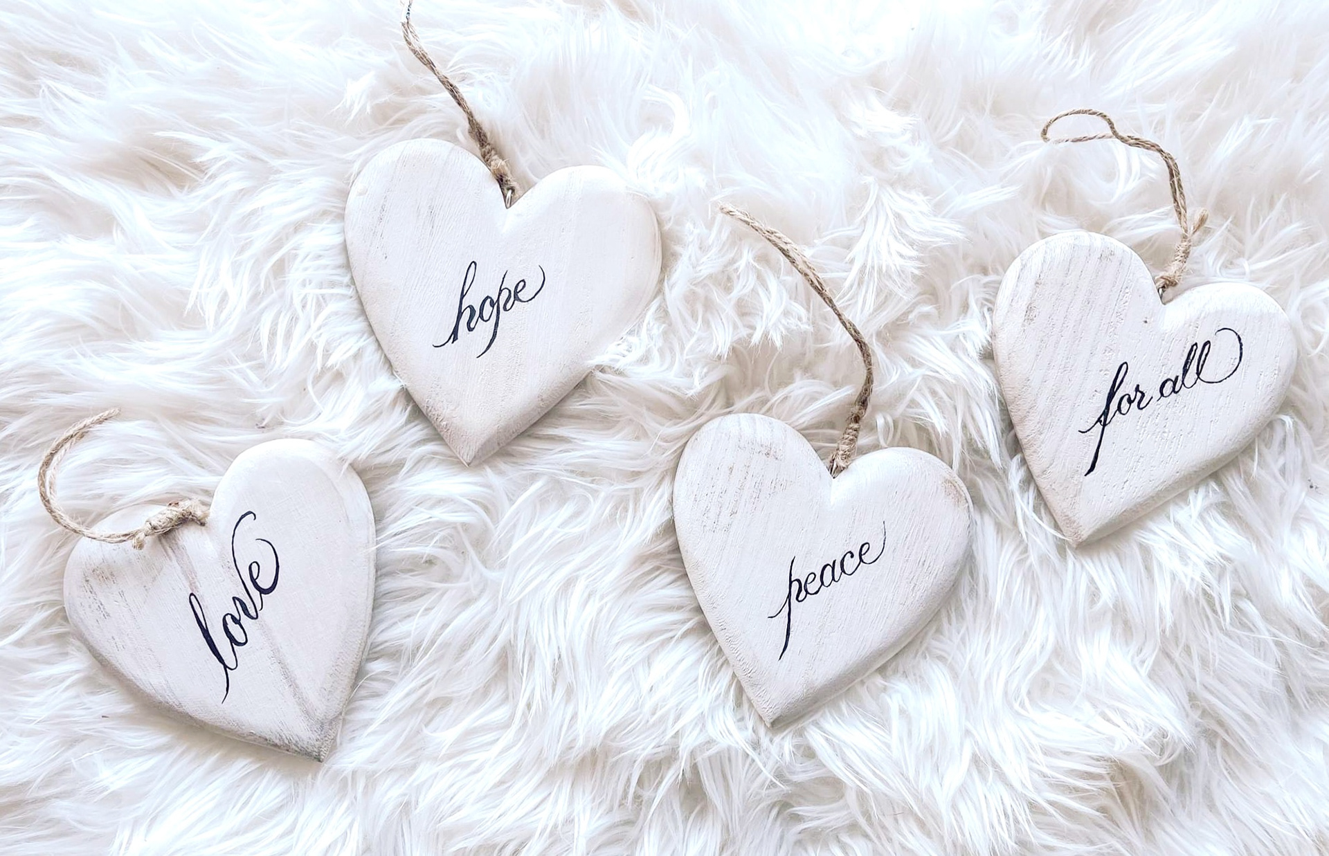 Wooden Hearts with ink calligraphy