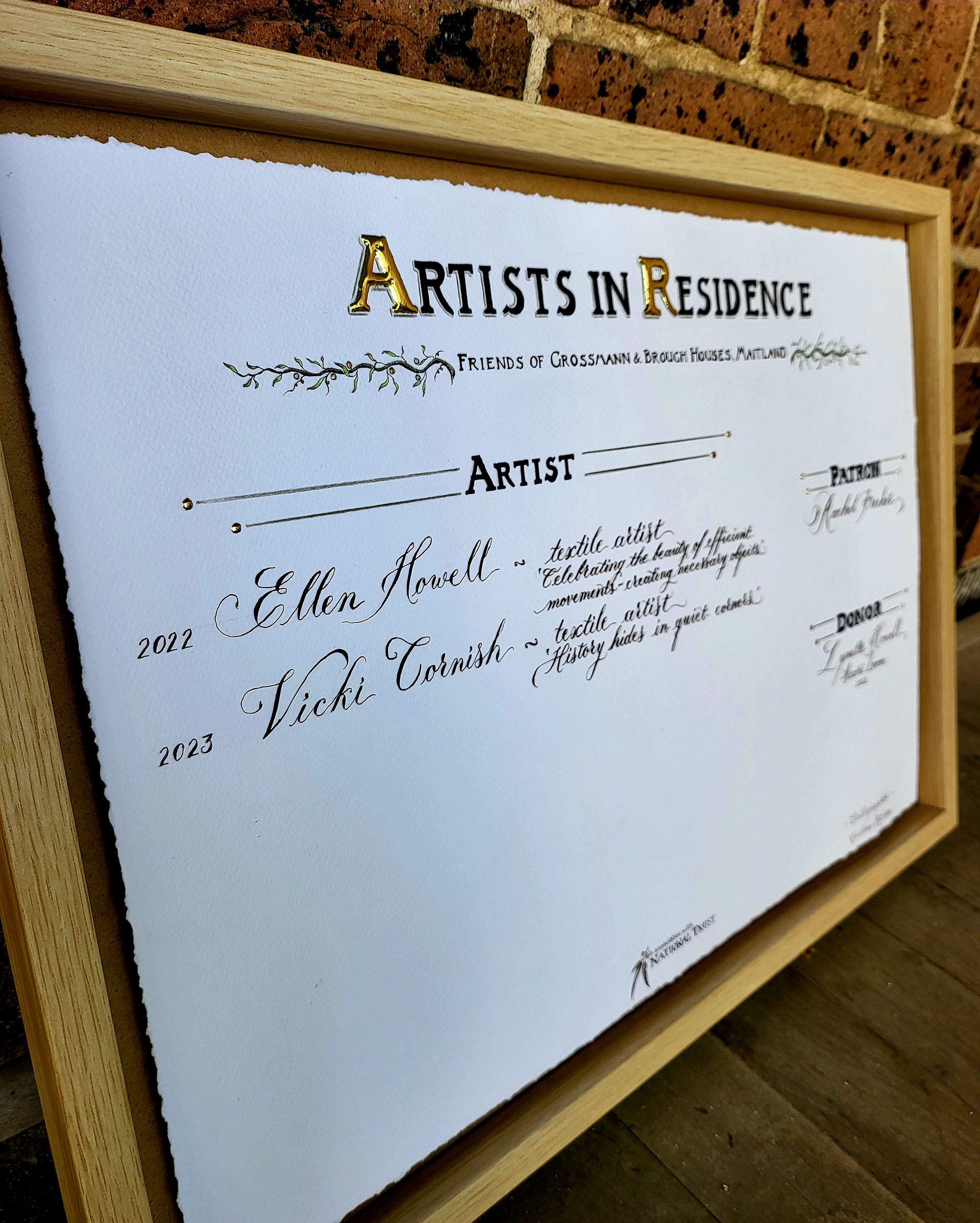Honour board for National Trust, NSW ~ artists at Brough House, Maitland
