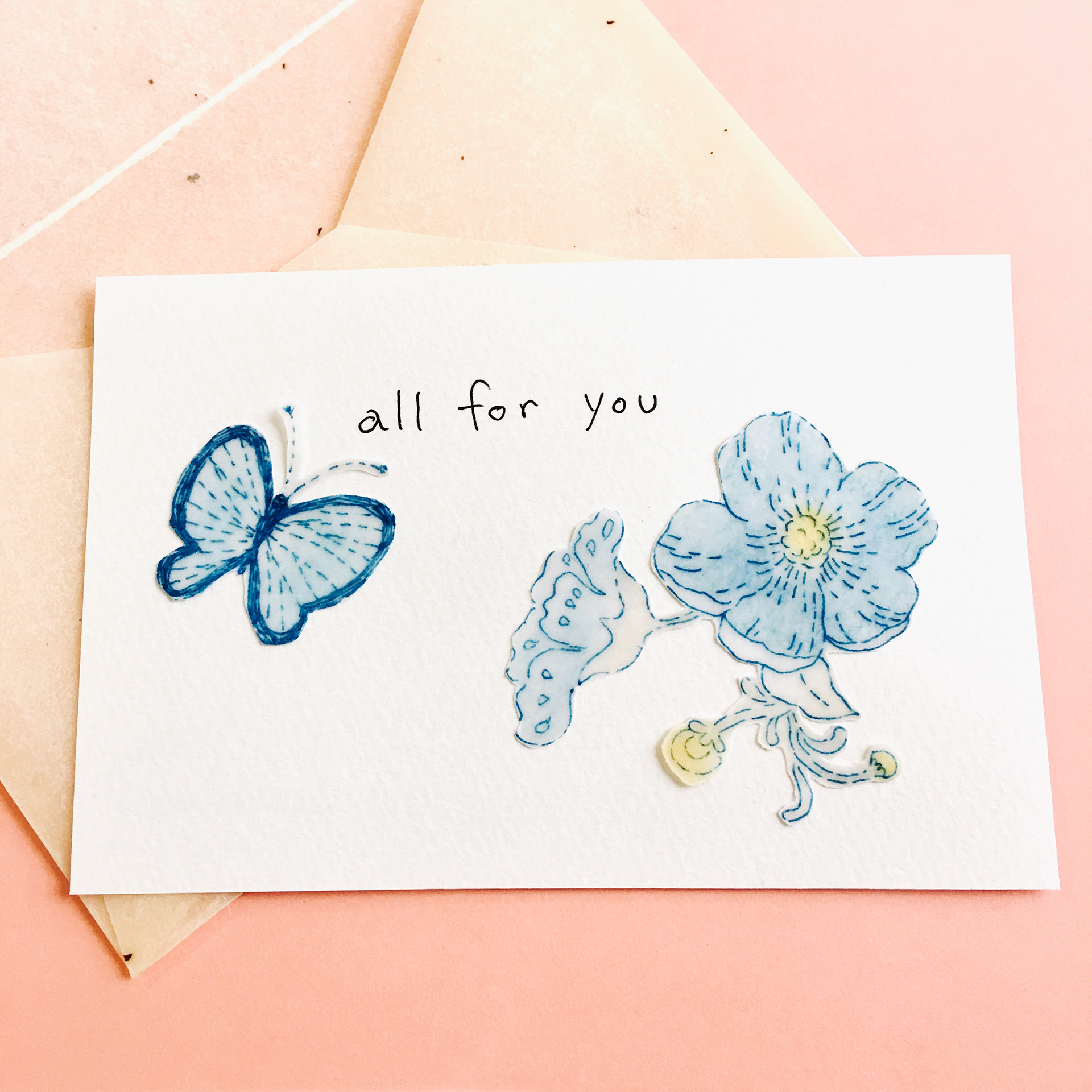 ロウビキモチーフのコラージュ・メッセージカード