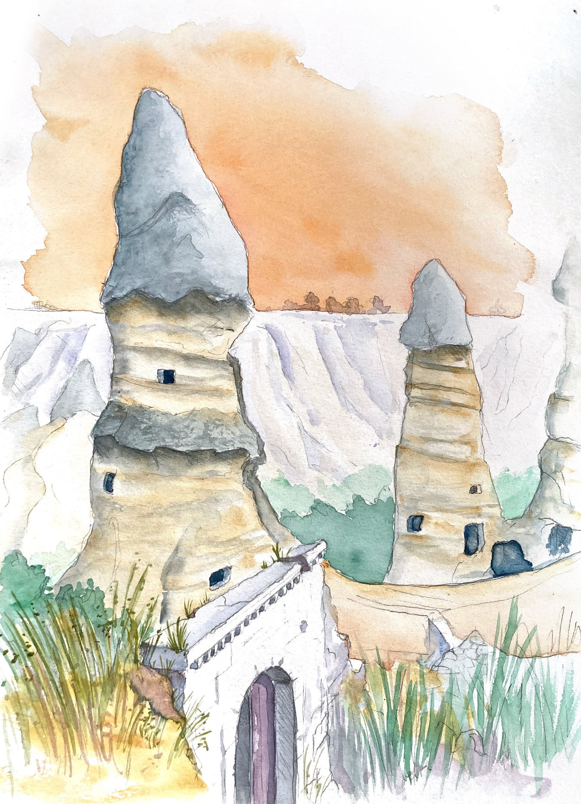 Aquarelle Laurent Berset Cappadoce