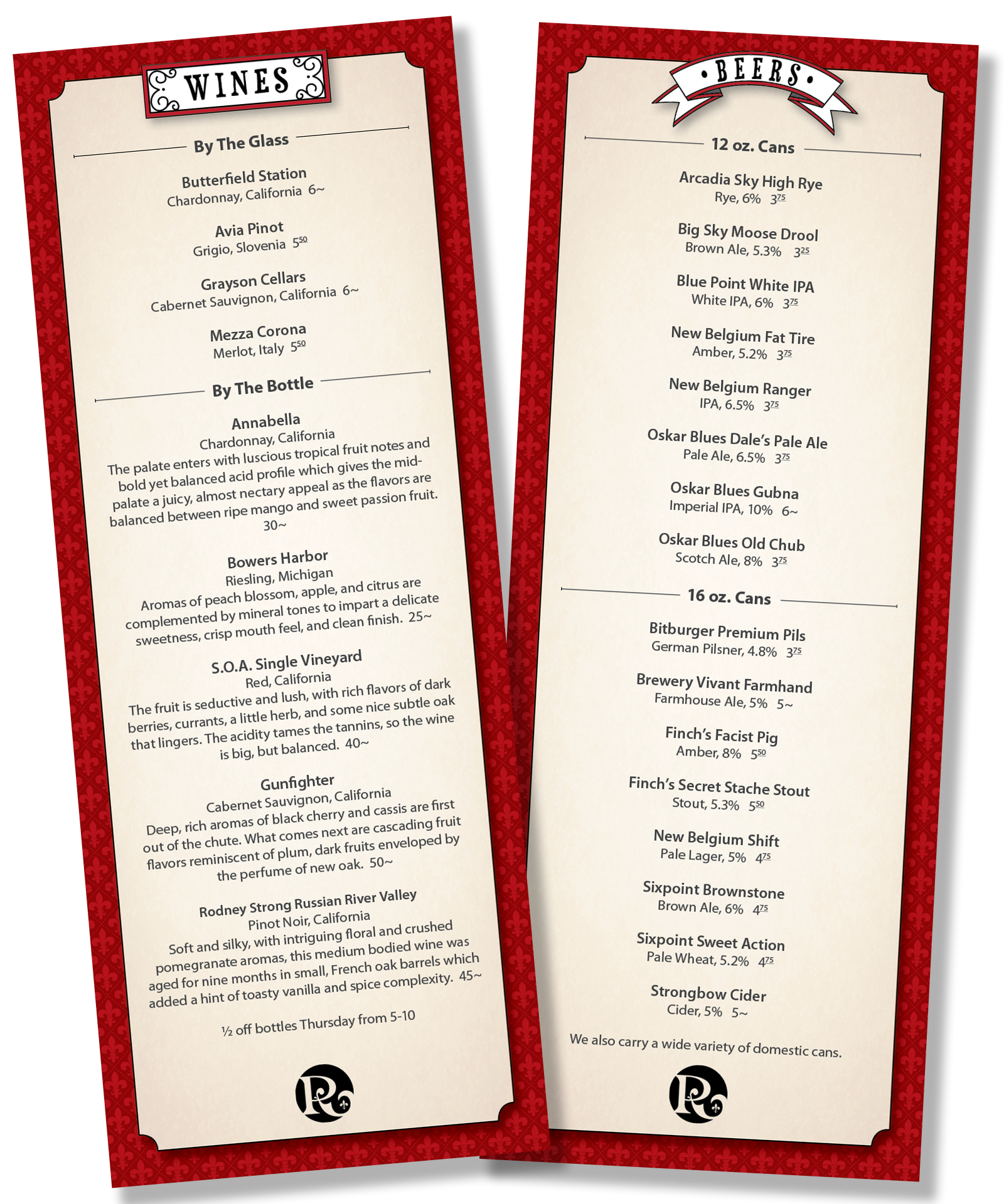 Drink menus | 4" x 11"