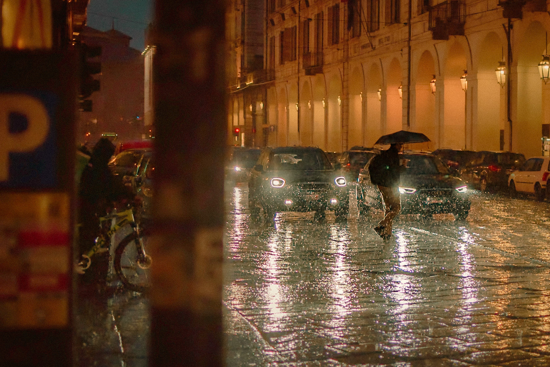 Sudden rainfall.