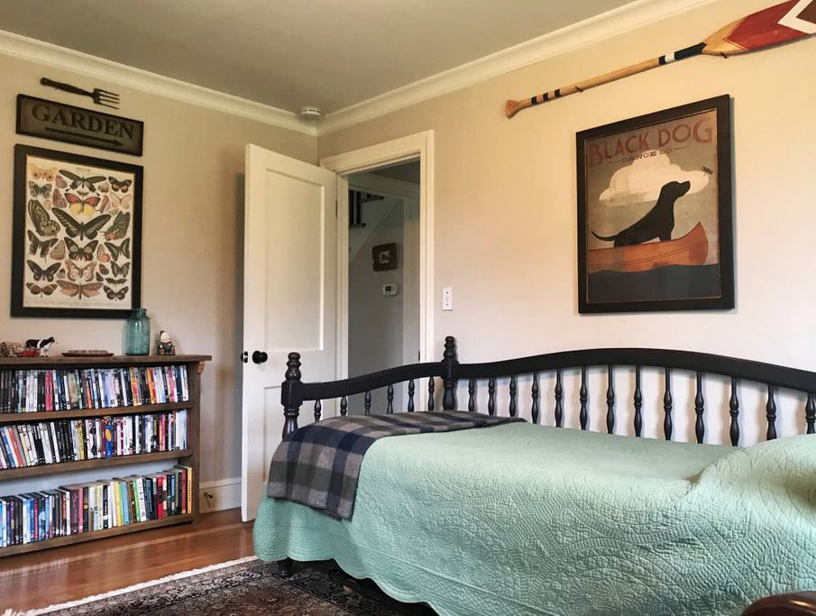 The downstairs bedroom/study has a twin with a trundle and a desk.