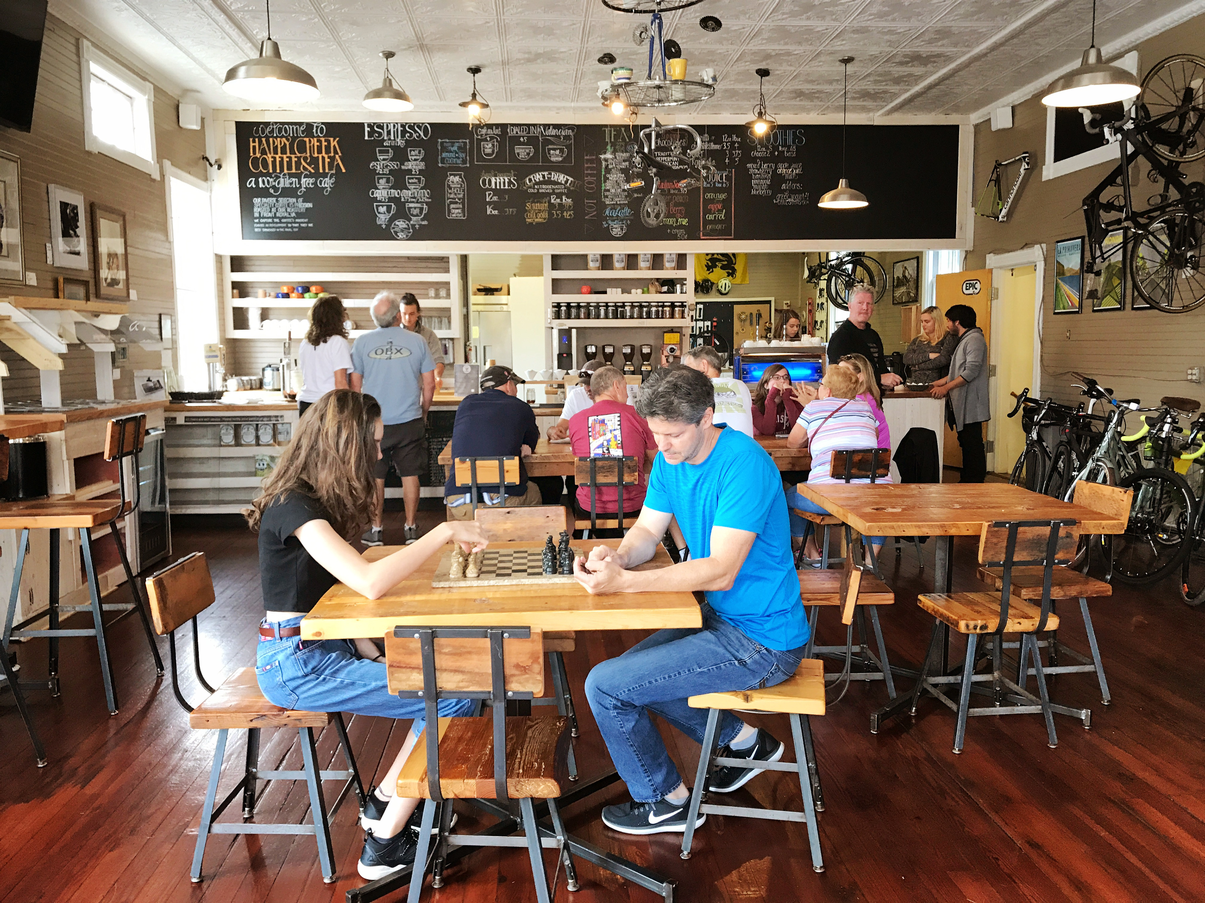 Rob says that the best coffee in the world is found at Happy Creek (now called "Doppio Bunny".