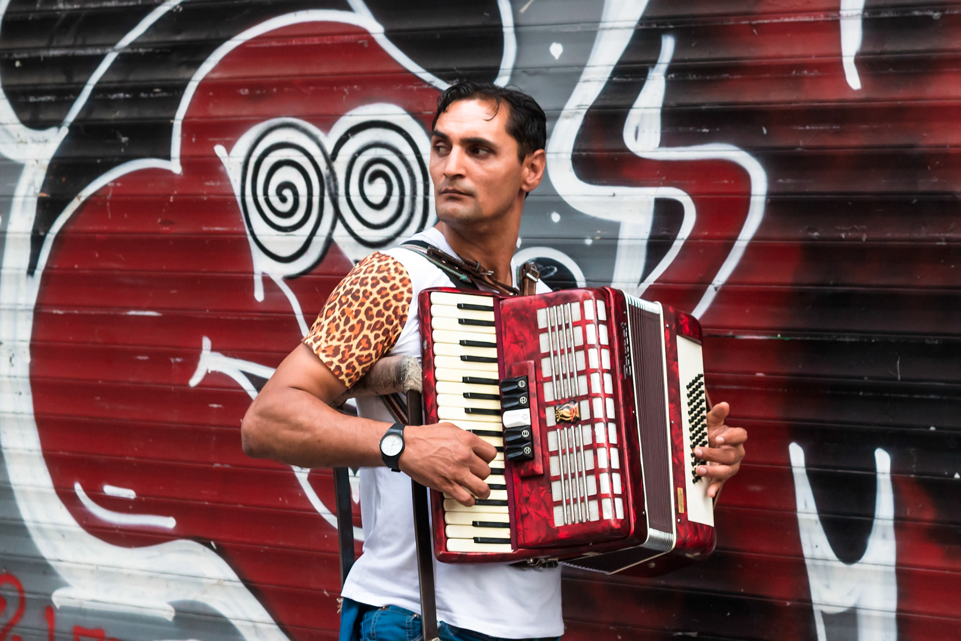 İstiklal Caddesi üzerindeki onlarca sokak sanatçısından sıyrılmayı başaran akordeoncu.