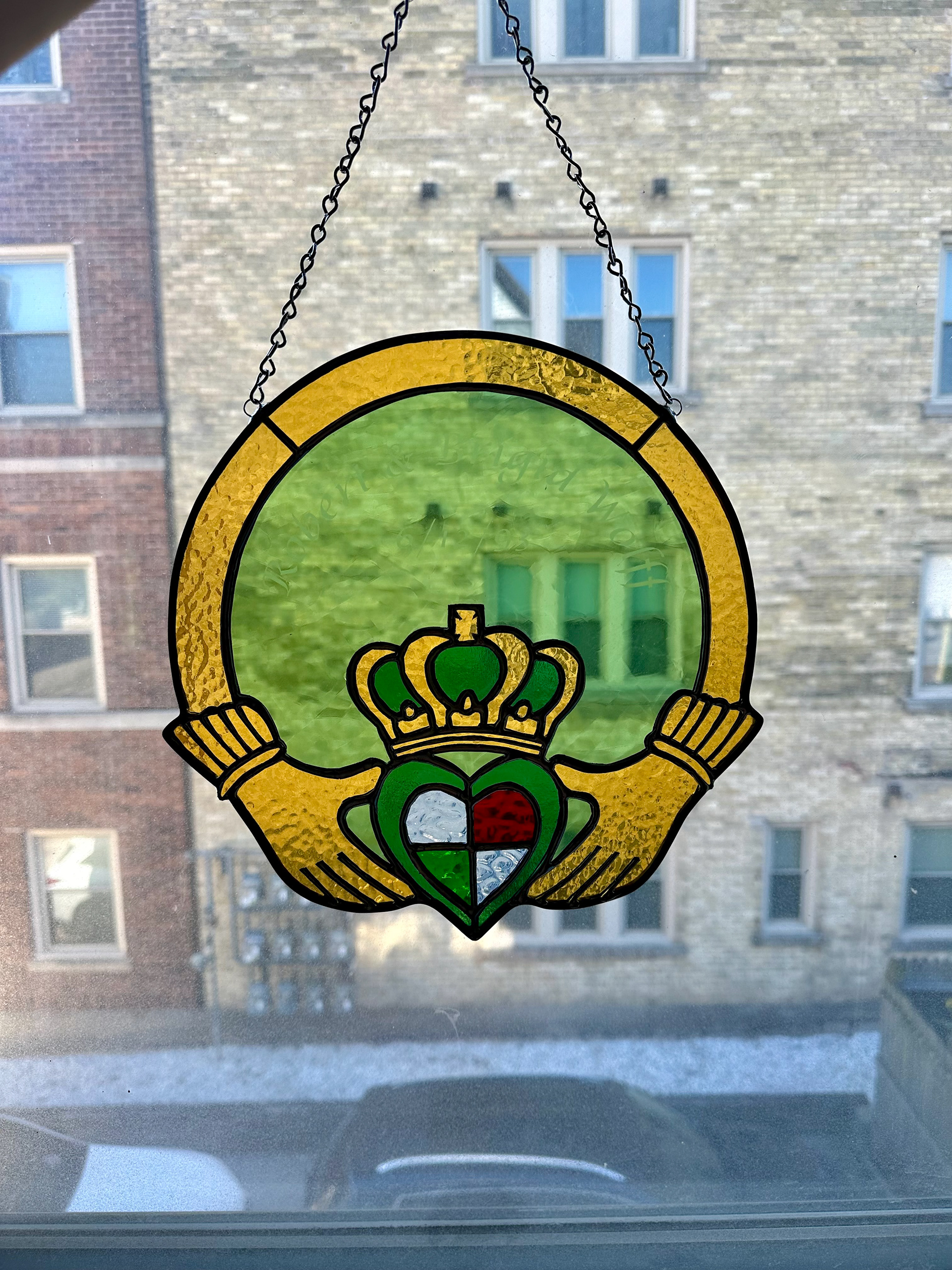 Custom Claddagh design with birth stone colors