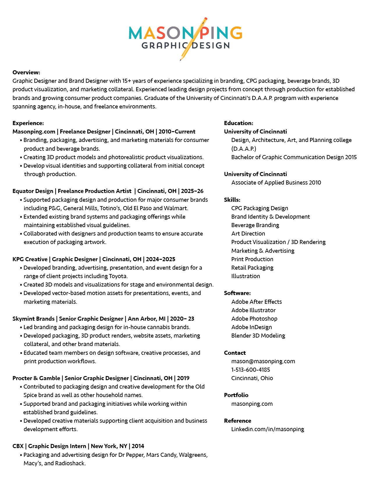 Mason Ping Graphic Designer Resume