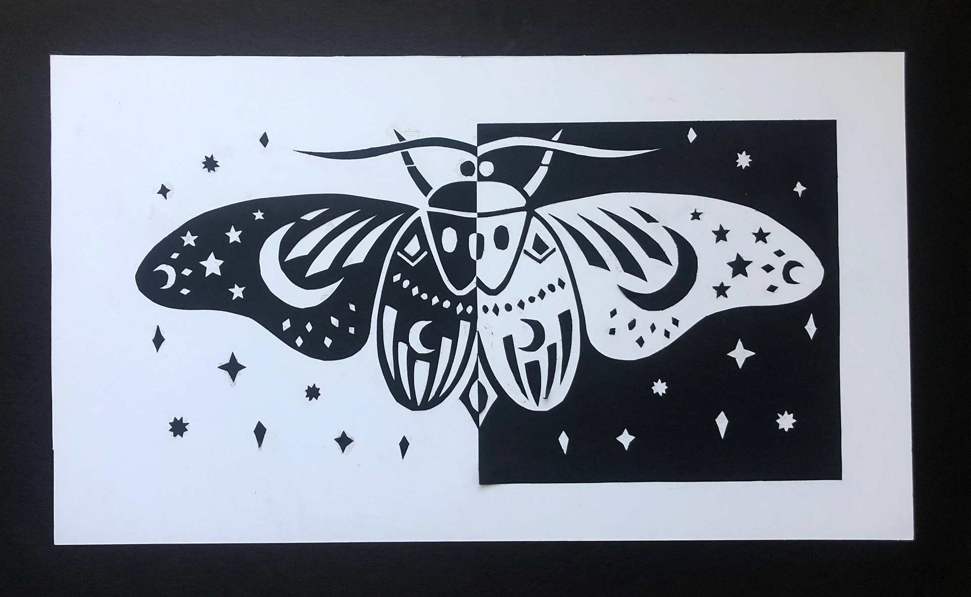 This was a Notan project for my 2D Design class. It was a study of negative space, and how black or white can be used to depict different things.