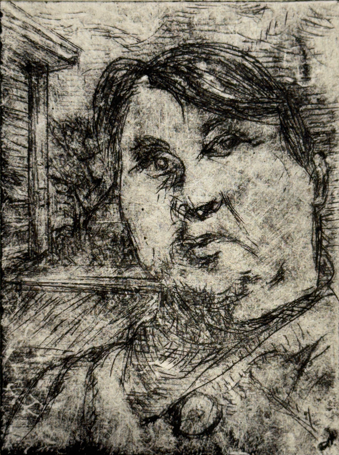 Really: BAT, etching, printing-ink, on paper, 3.75” x 4”, 2025