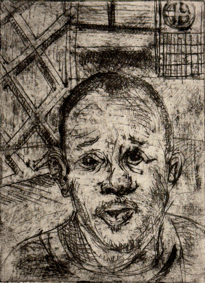 Alright: BAT, etching, printing-ink, on paper, 3.75” x 4”, 2025