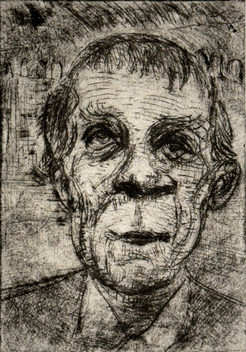 My Bad: BAT, etching, printing-ink, on paper, 3.75” x 4”, 2025