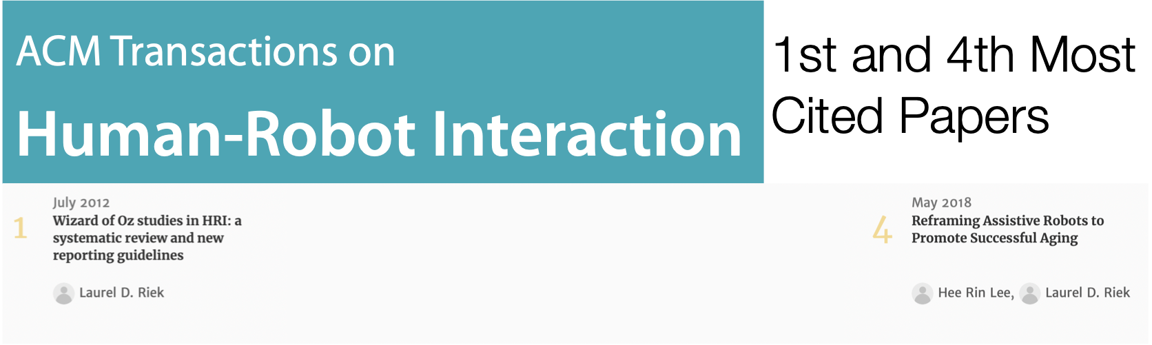 ACM Transactions on HRI, 1st and 4th most cited papers