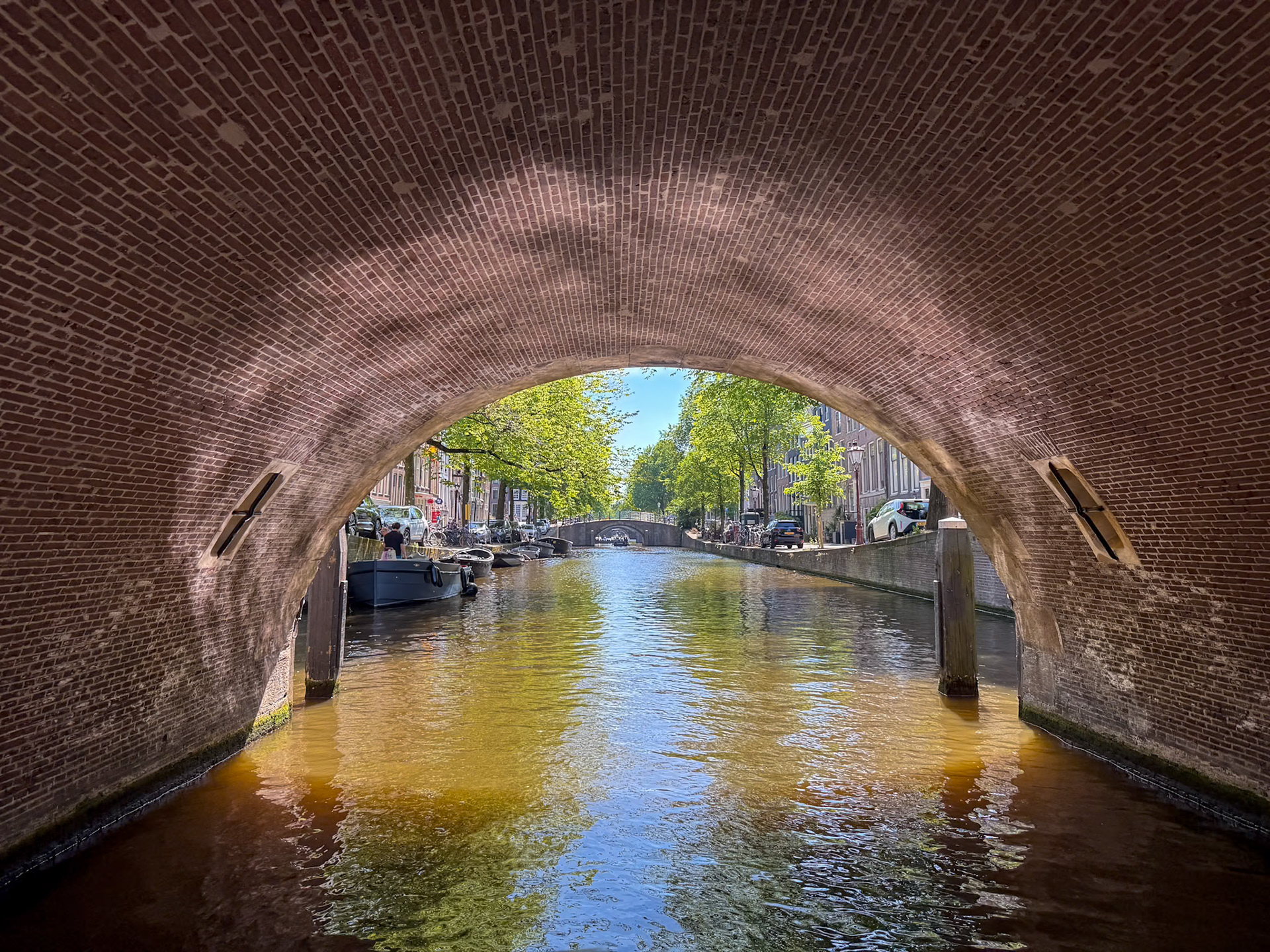 Low bridges on our canal tour in Amsterdam
