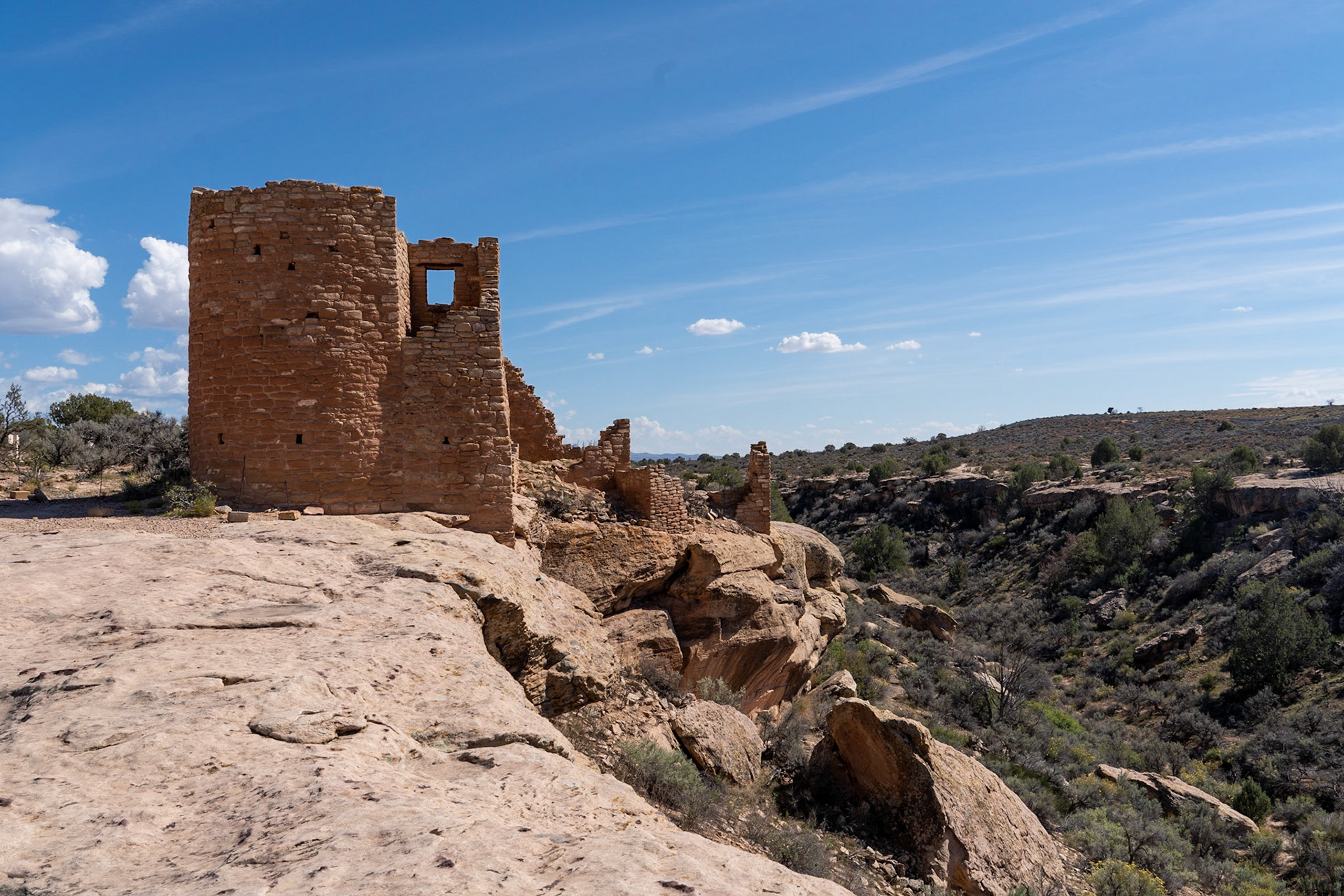 Pueblo dwellings built on the canyon wall at Hovenweep