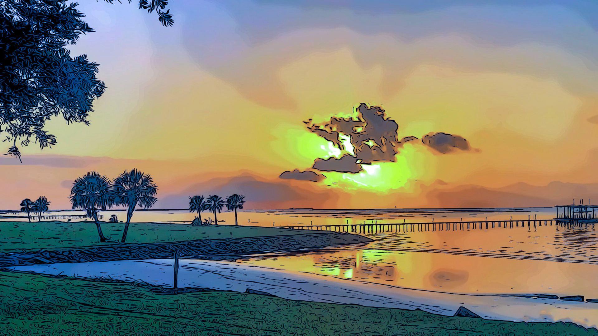Galveston Bay sunrise sketch