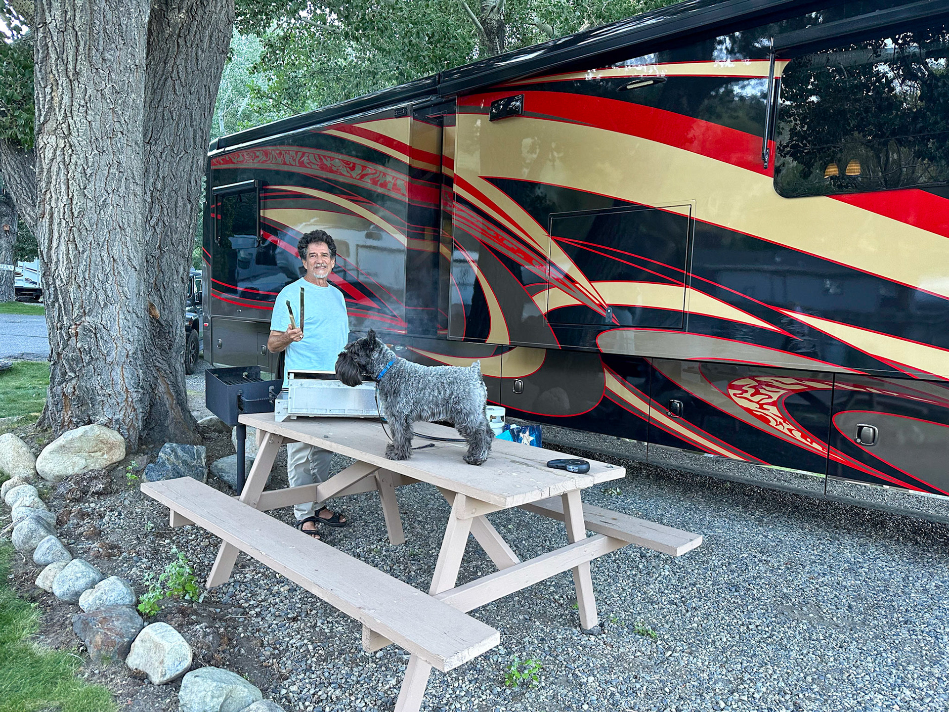 Grilling steaks at the campsite