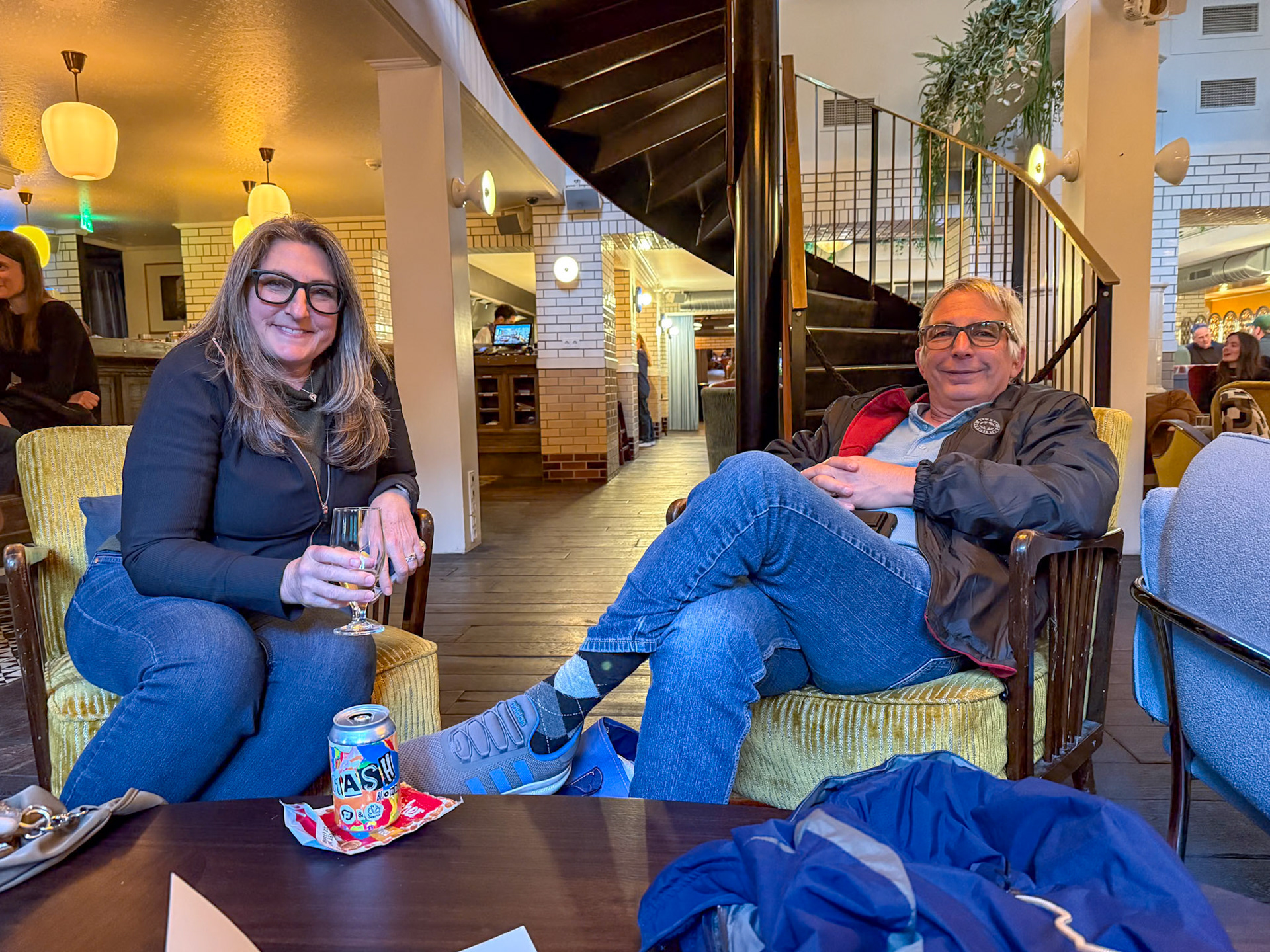 Relaxing in the Hoxton bar