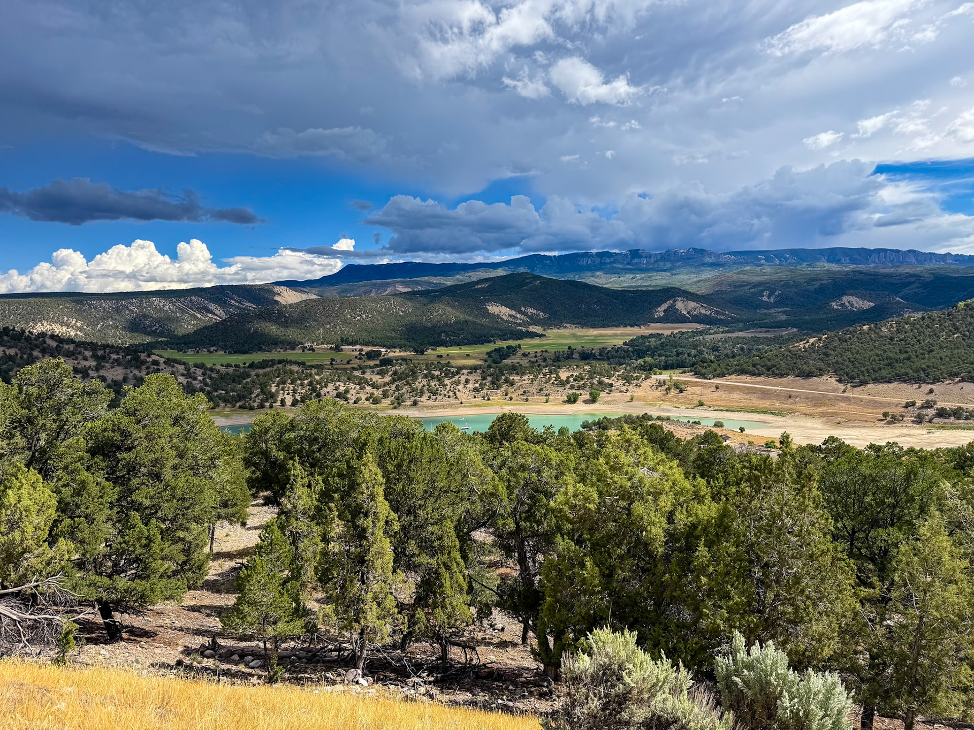 Overlook of an empty Ridgway Reservoir