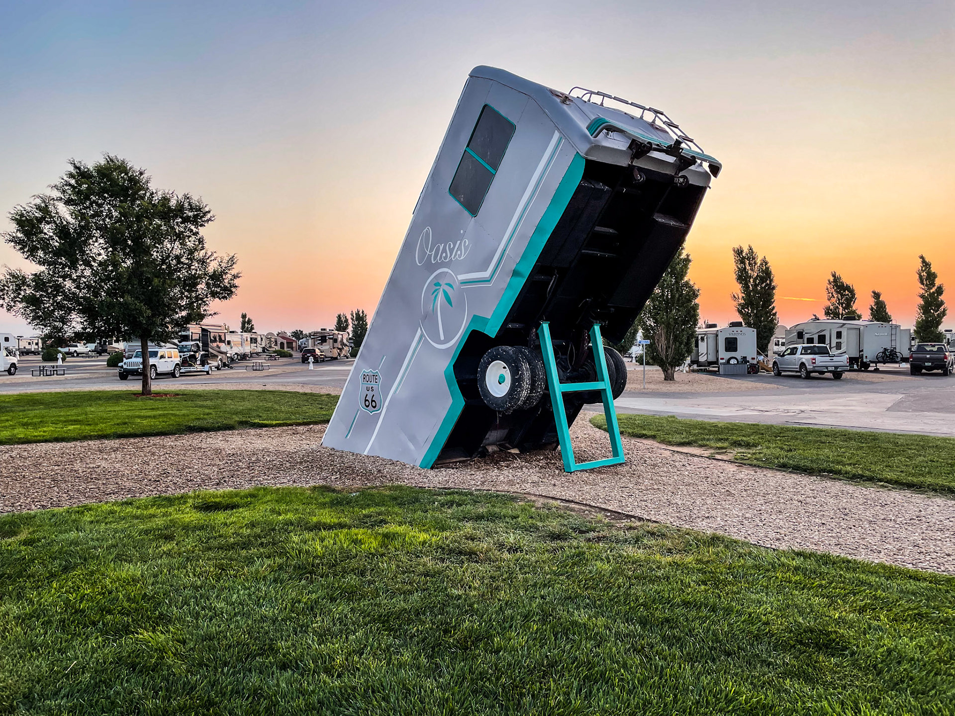 Oasis RV park version of buried cadillacs