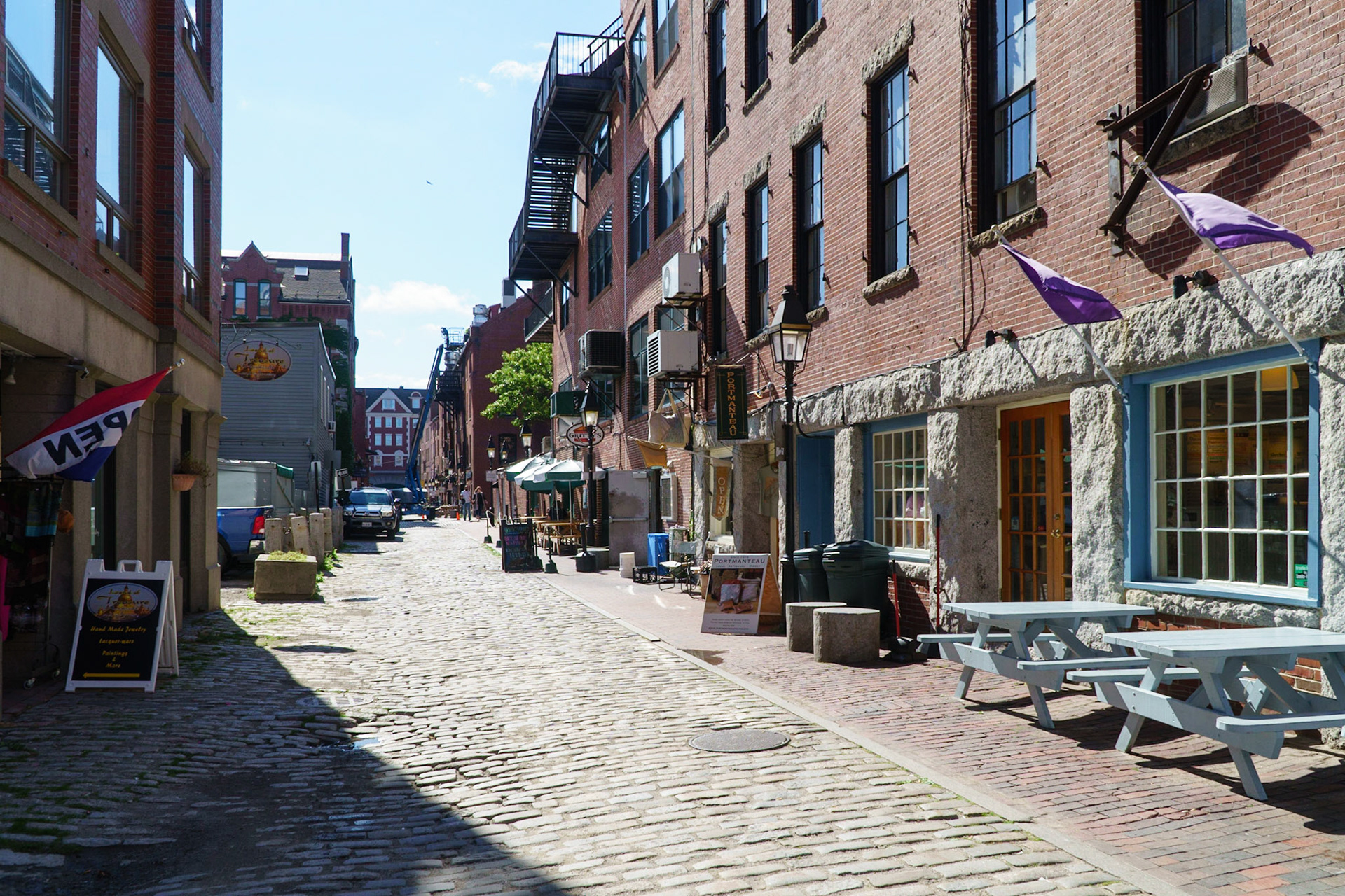 Wharf street in Portland used to be on the waterfront before filling the harbor