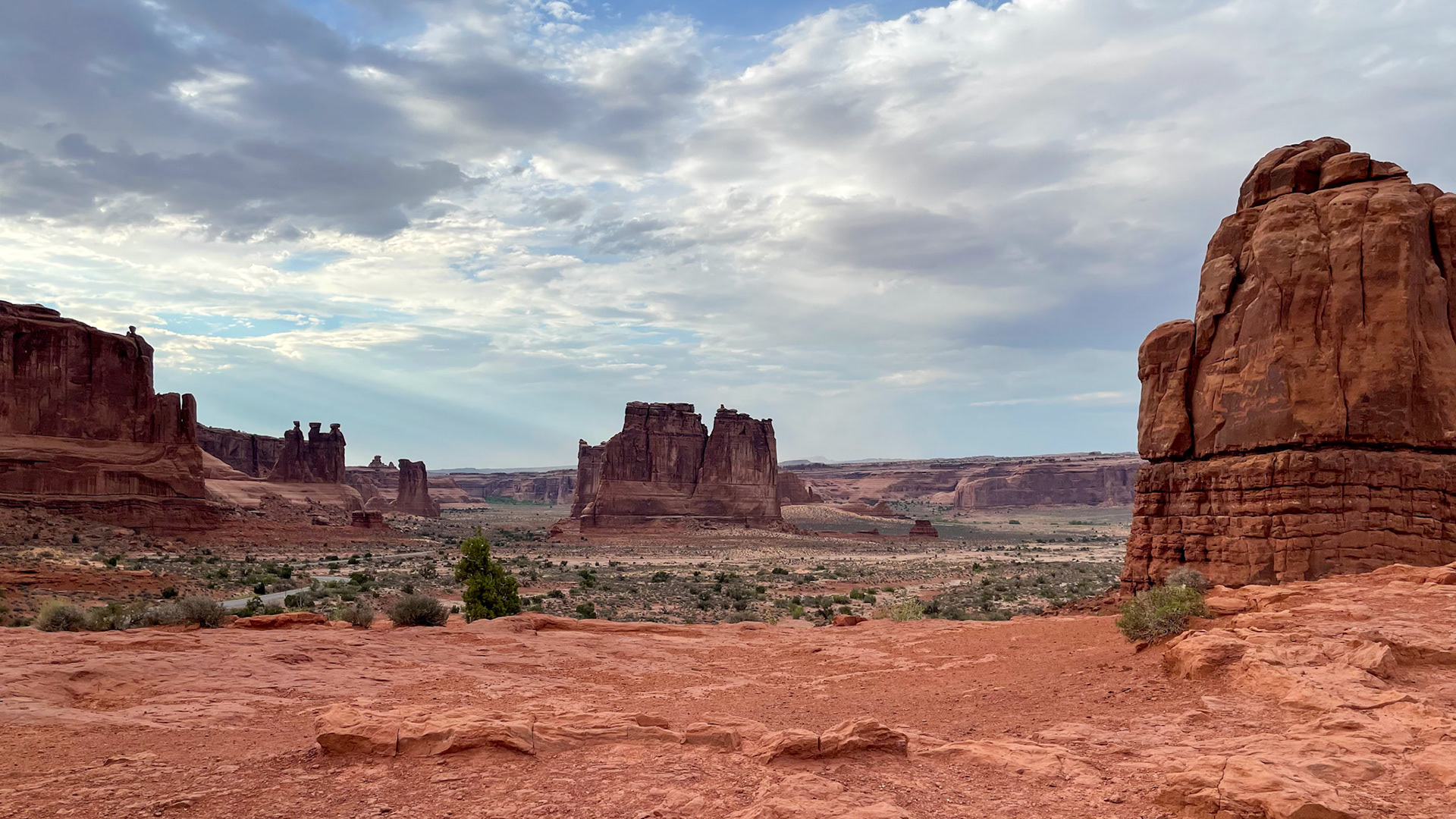 A drive thru Arches National Park at sunset