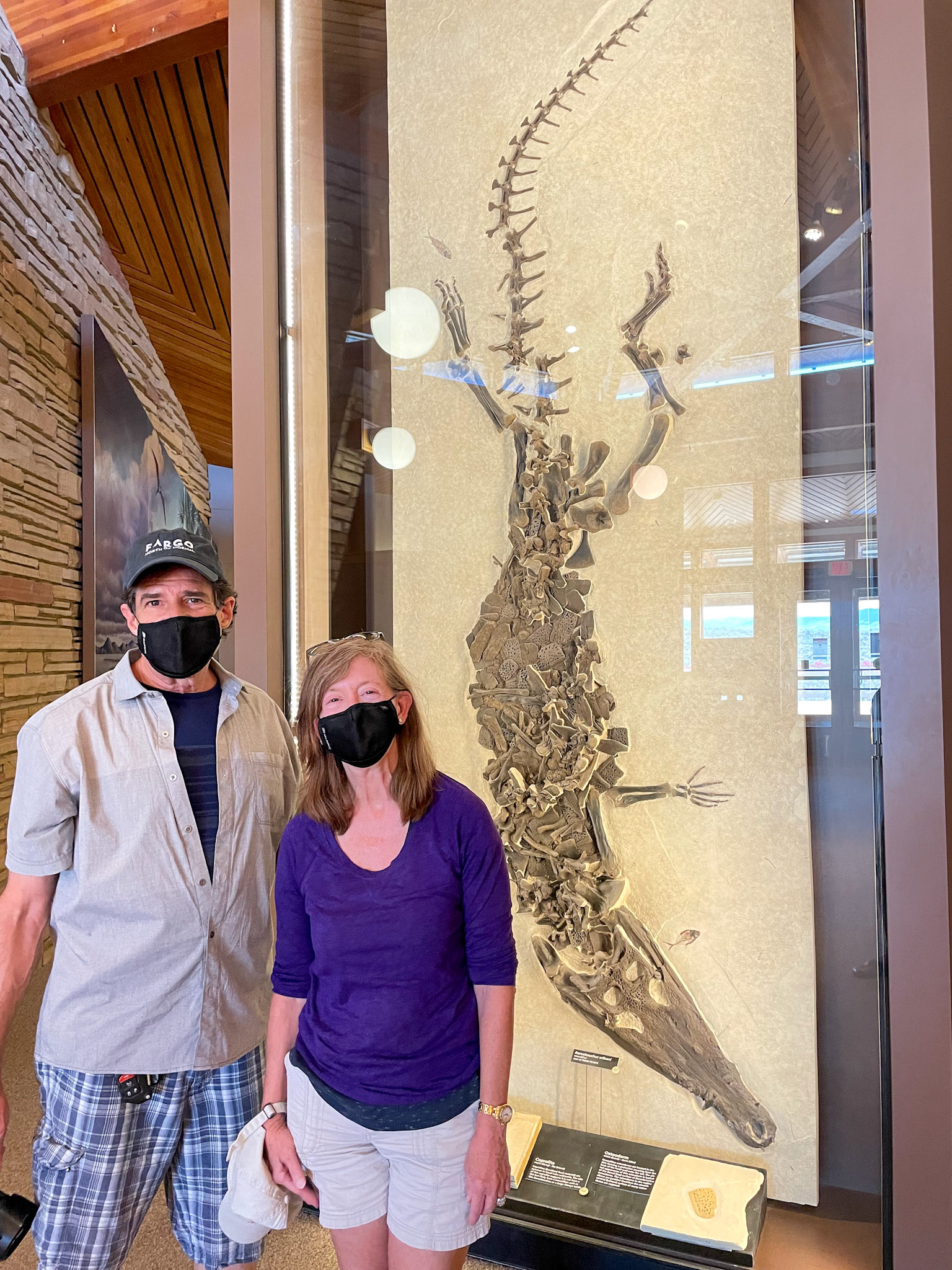 Inside the visitor center with the fossils