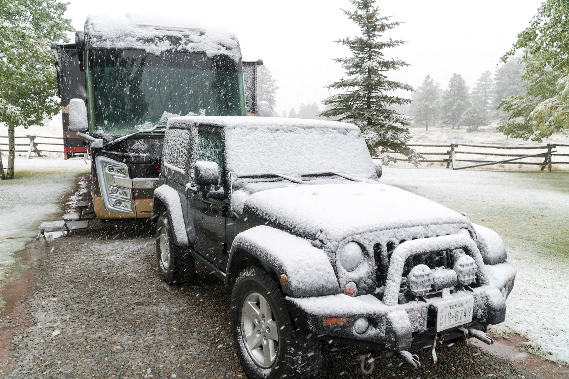 Snowfall at our site in Flaming Gorge