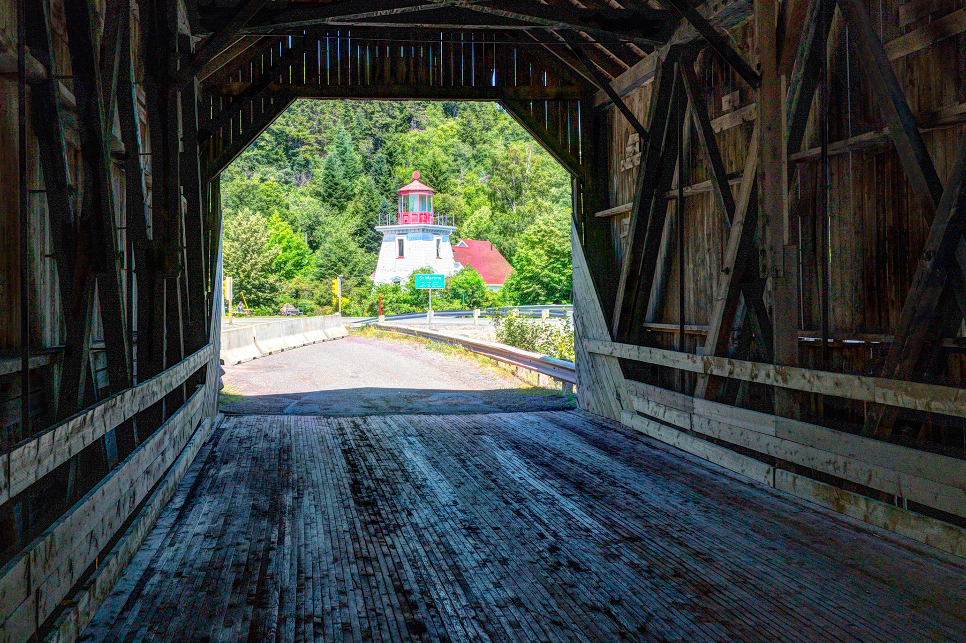 Covered Bridge and lighthouse at St Martins