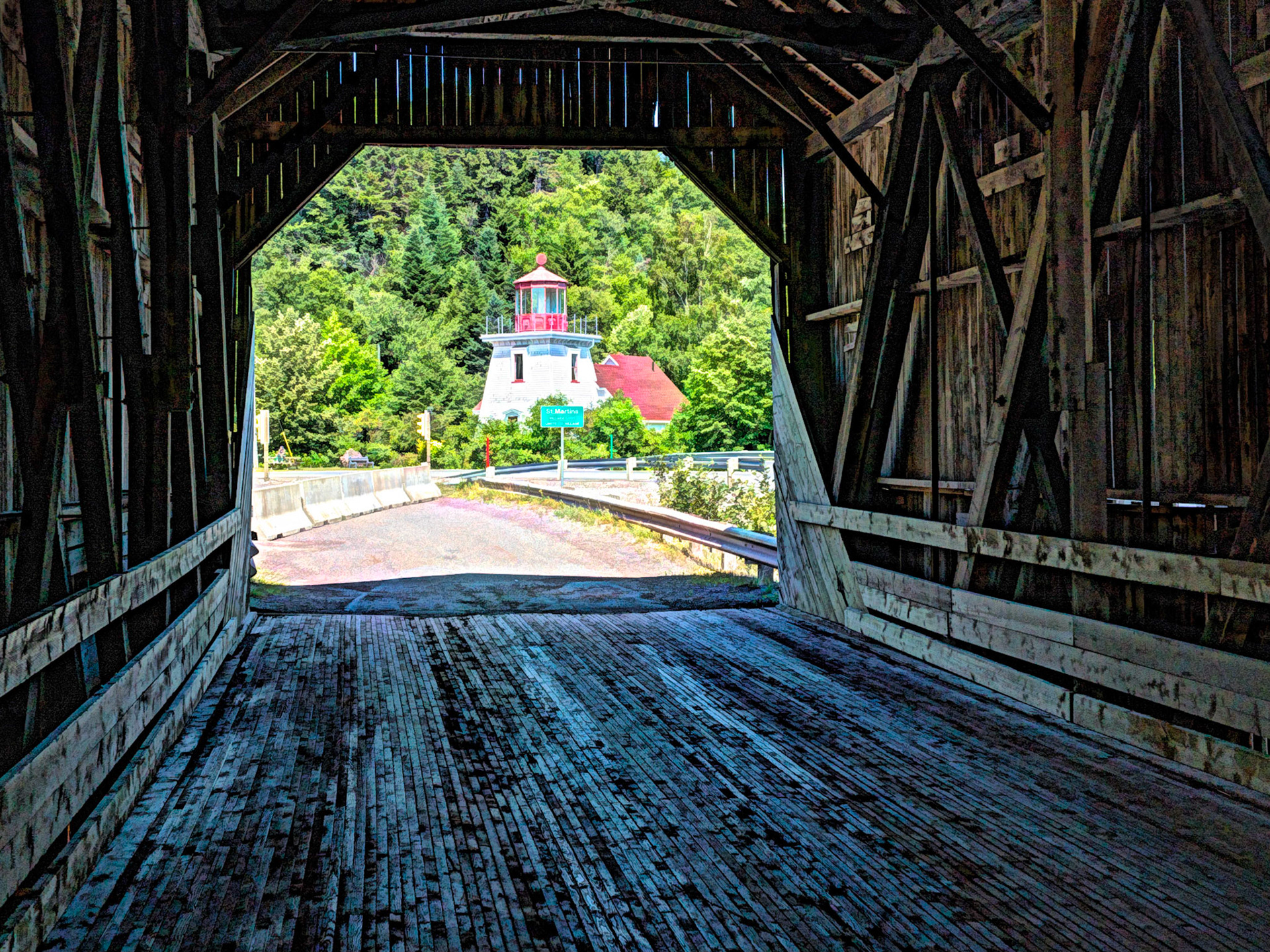 Covered Bridge and lighthouse at St Martins