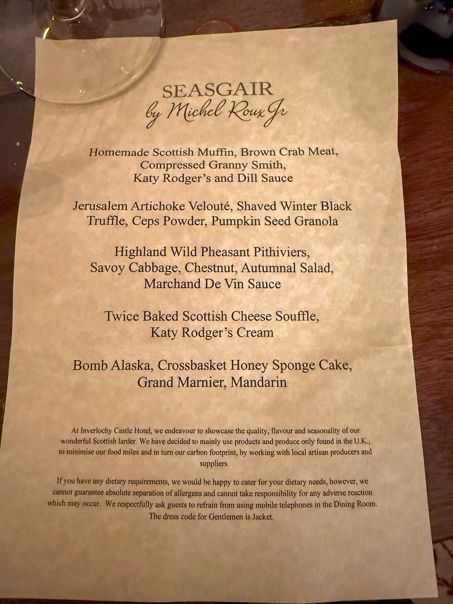 Dinner at Seasgair Restaurant in the castle