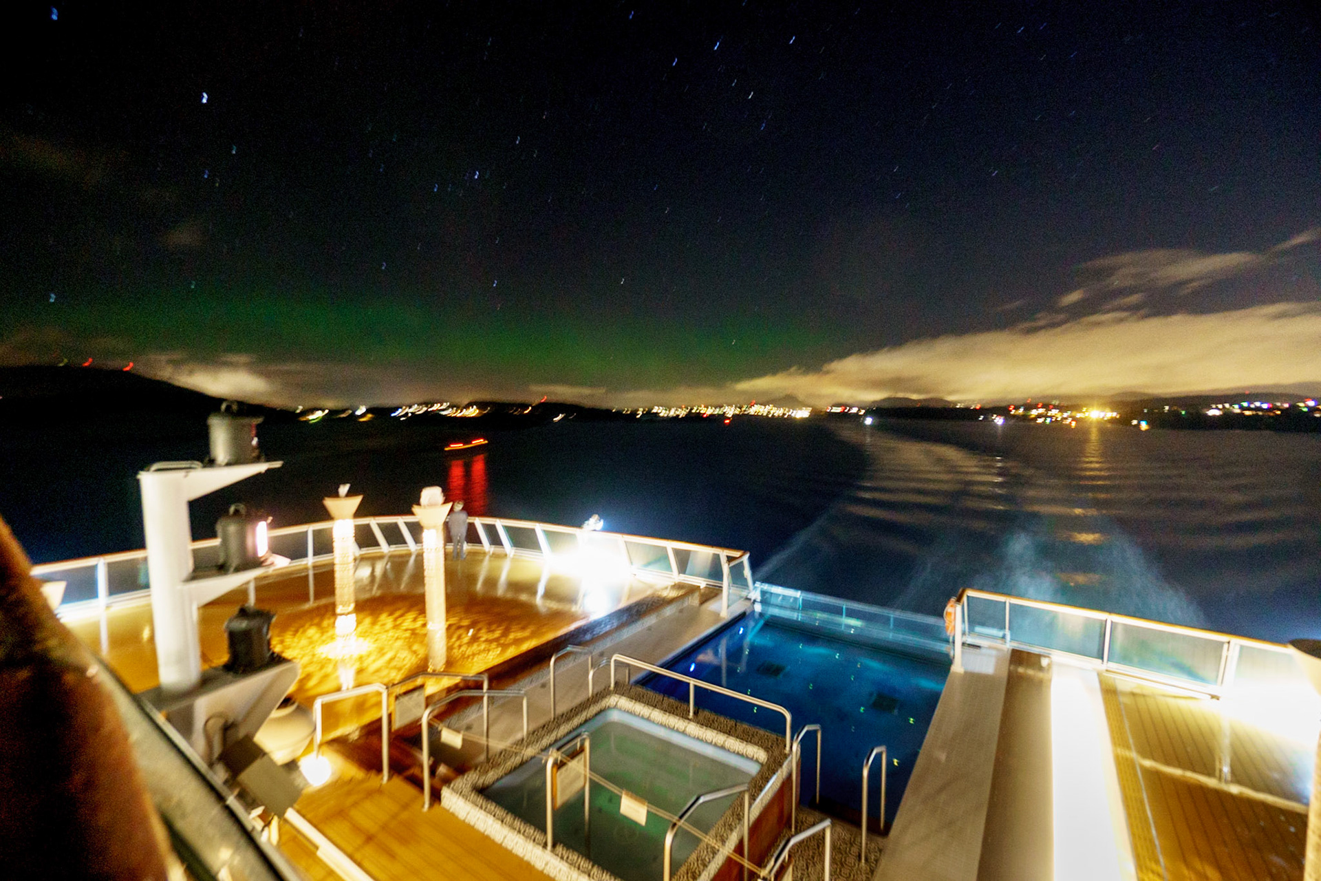 We spotted the Northern Lights at 4 AM from the ship