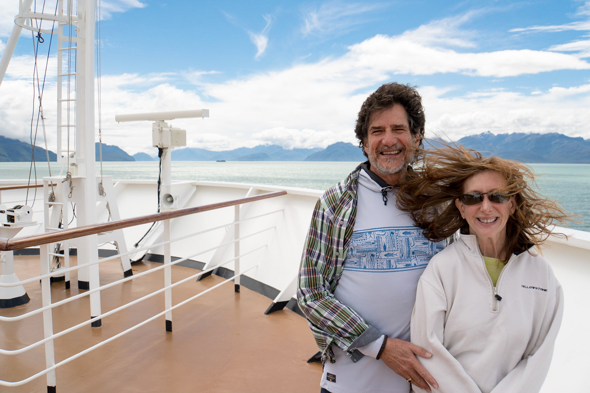 On the front deck as we cruise the Fjords