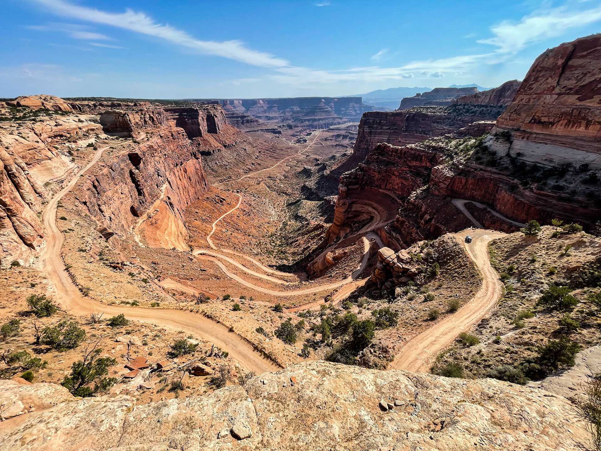 Jeep trail into the canyon has some steep dropoffs, and that's where we're heading