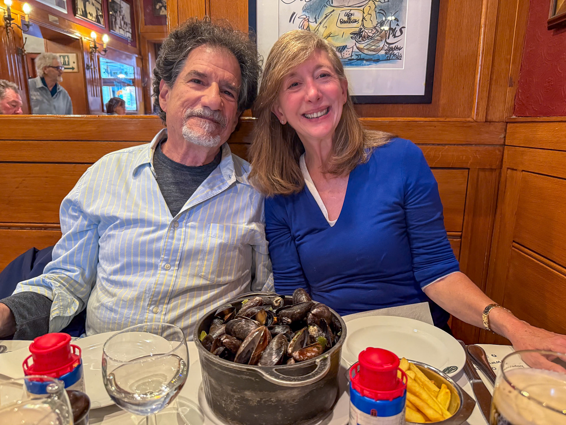 Enjoying Belgian mussels at Chez Leon