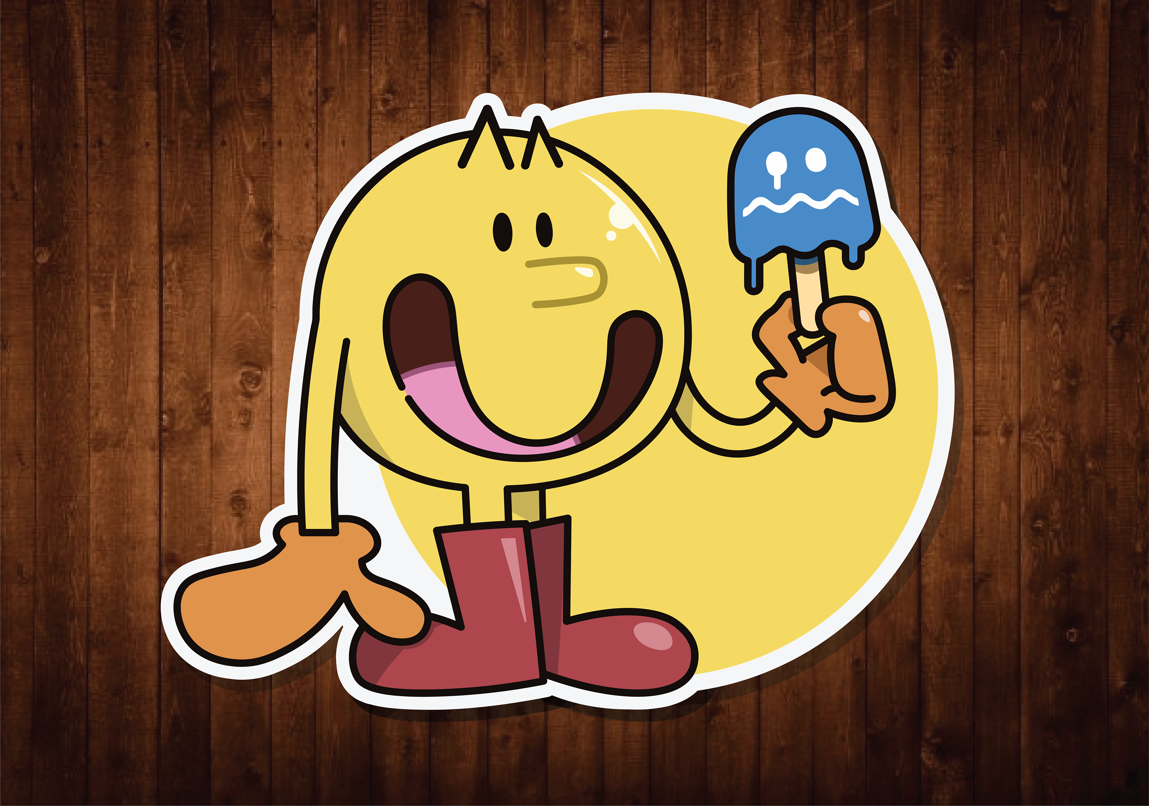 Pac-Man enjoying a ghost shaped ice cream treat.