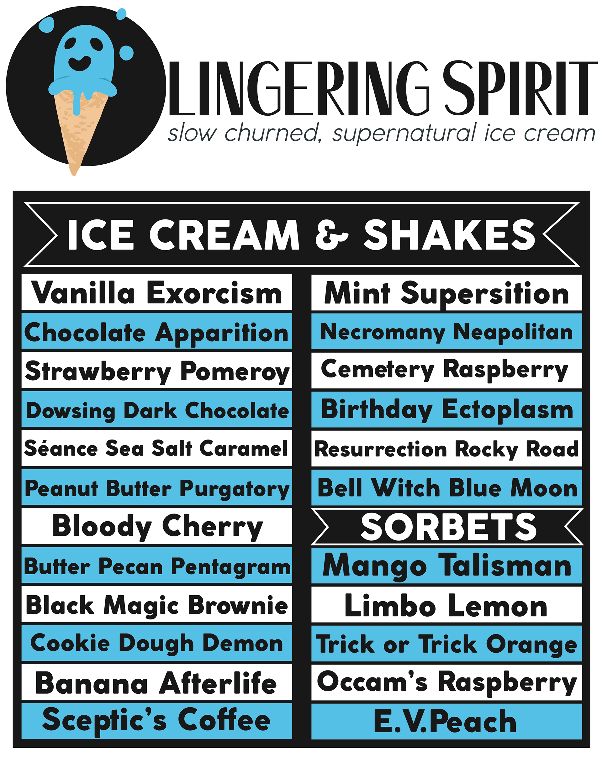 A menu of spooky flavors.